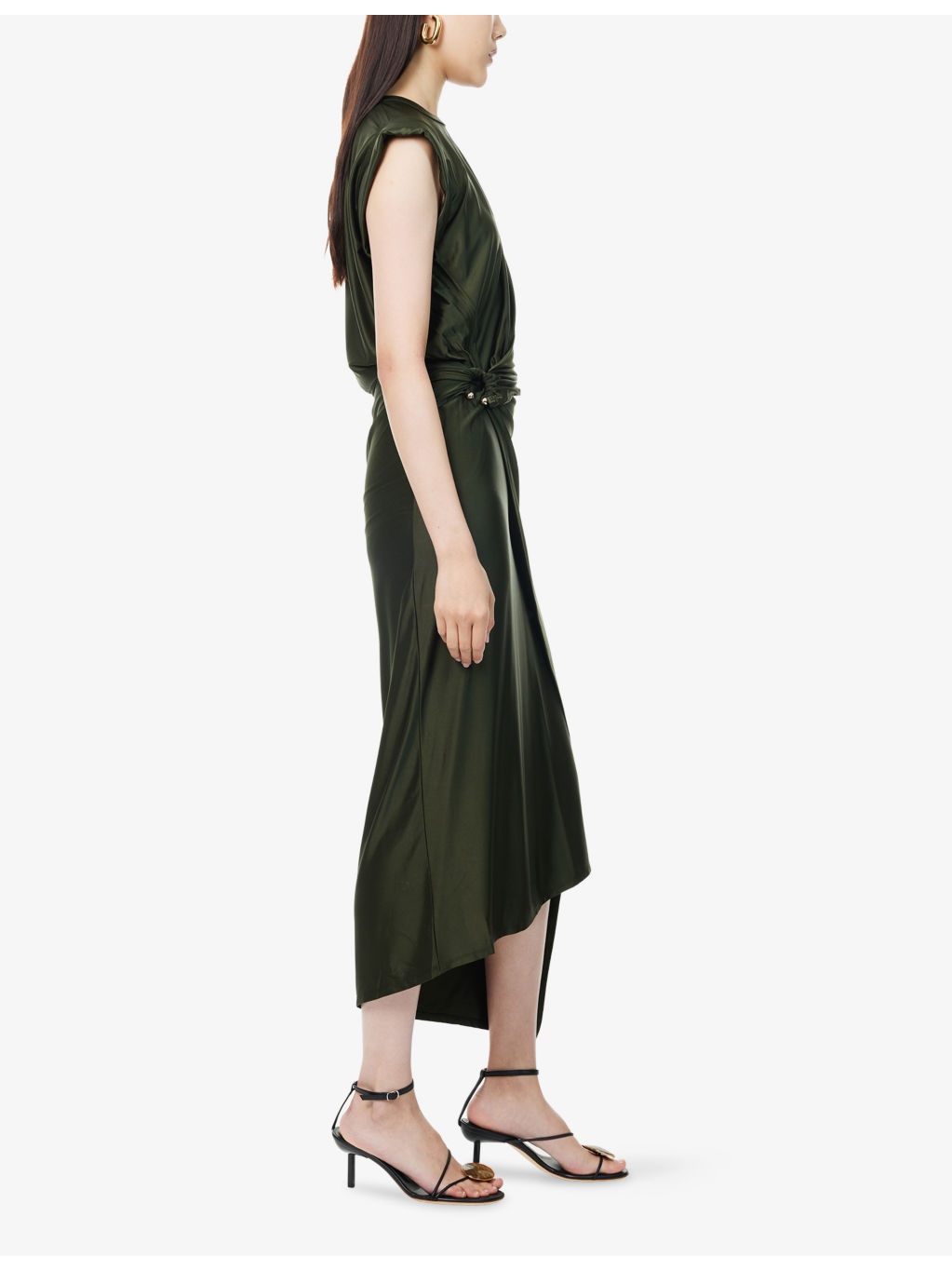 Draped Cap-Sleeves Stretch-Woven Midi Dress - 3