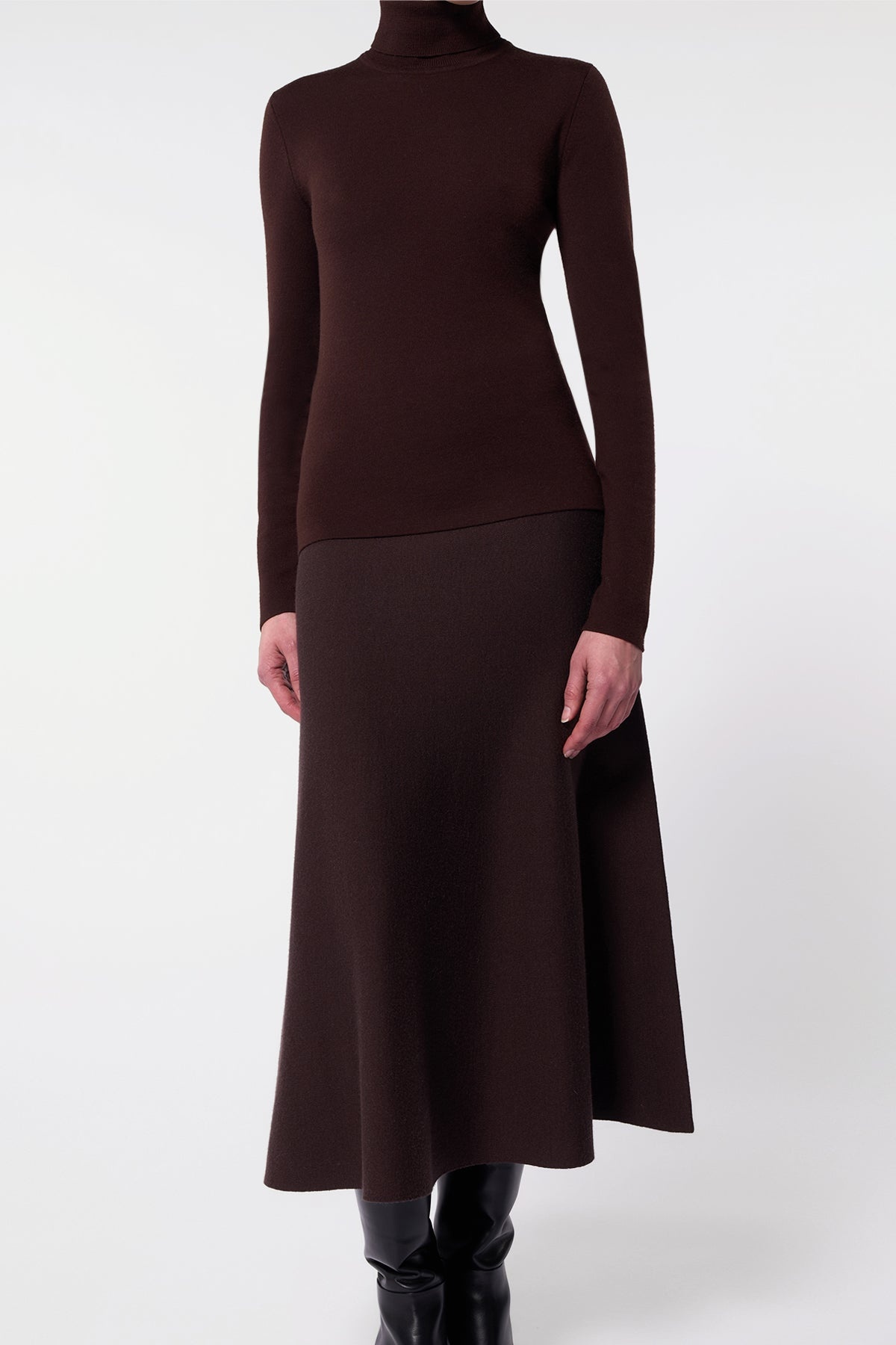 Freddie Knit Skirt in Chocolate Merino Wool Cashmere - 5