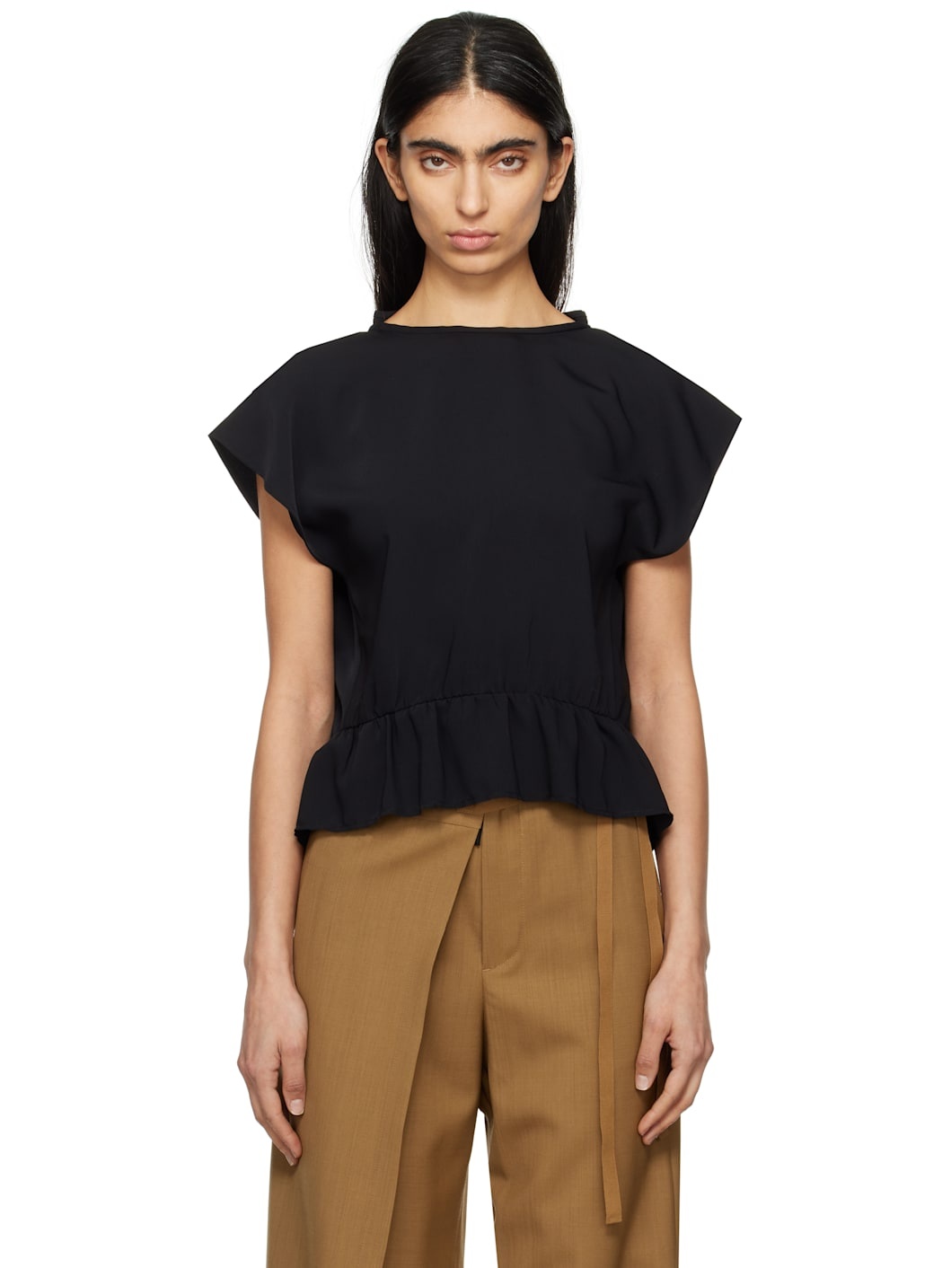 Black Fluid Ruffle Blouse - 1