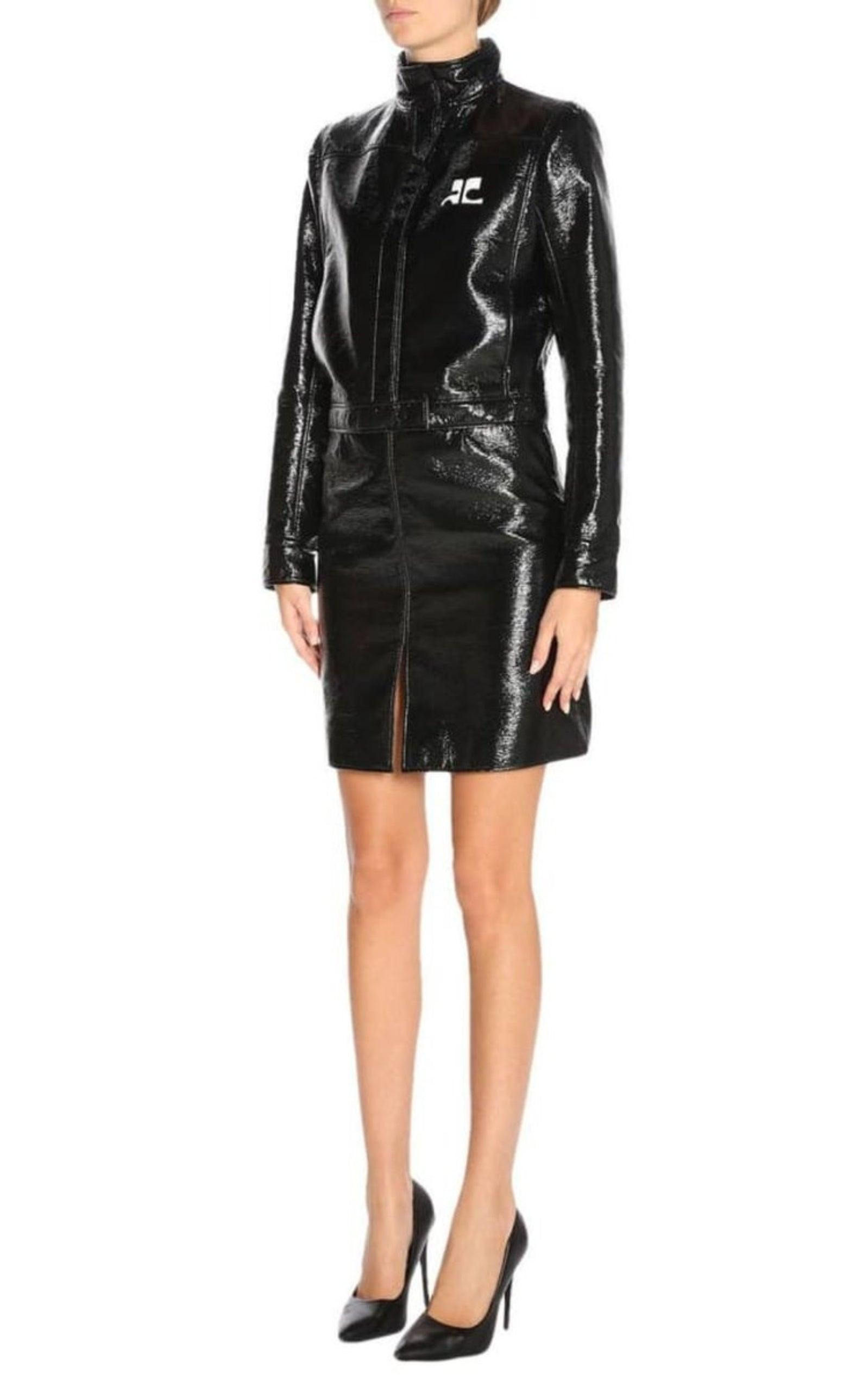 Black Vinyl A-Line Skirt - 3
