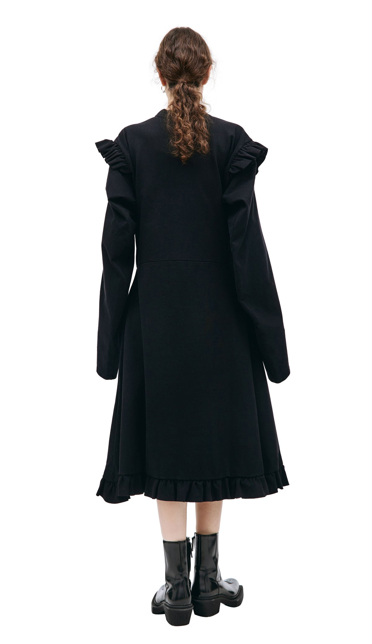 RUFFLE JERSEY DRESS (BLACK) - 3