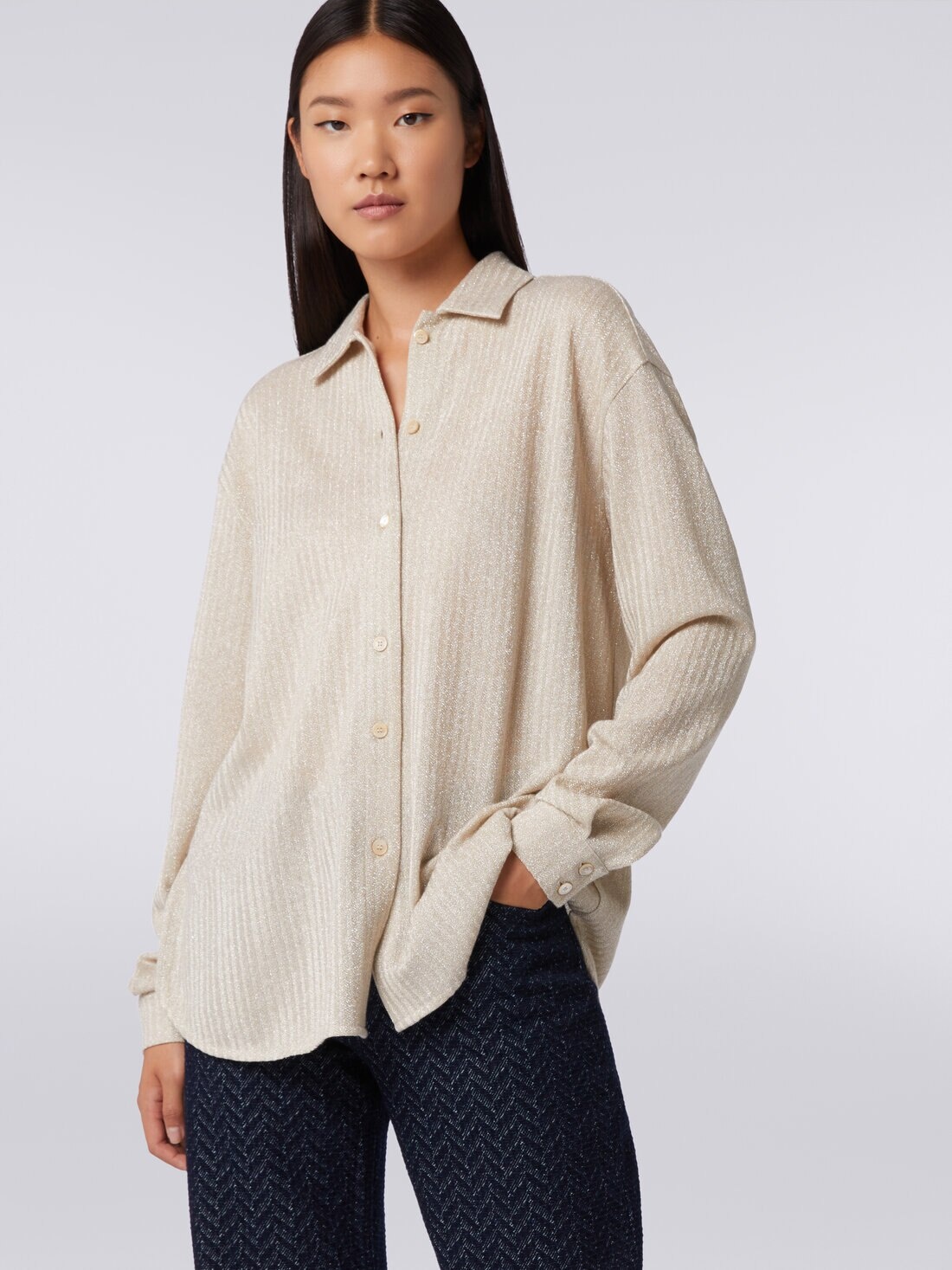 Cotton and viscose lamé oversized shirt - 5
