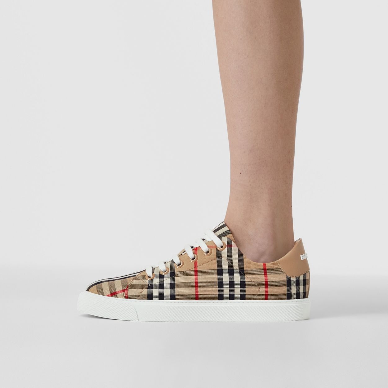 Vintage Check and Leather Sneakers - 4