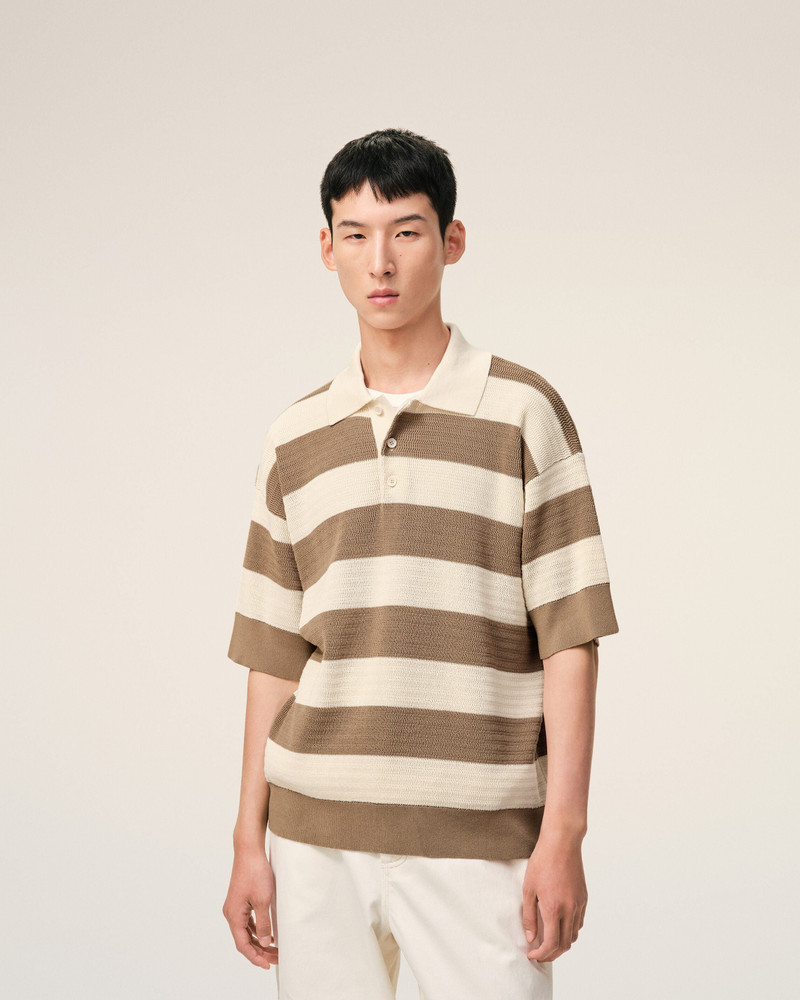 WHITE AND BROWN COTTON AMI DE COEUR POLO 3