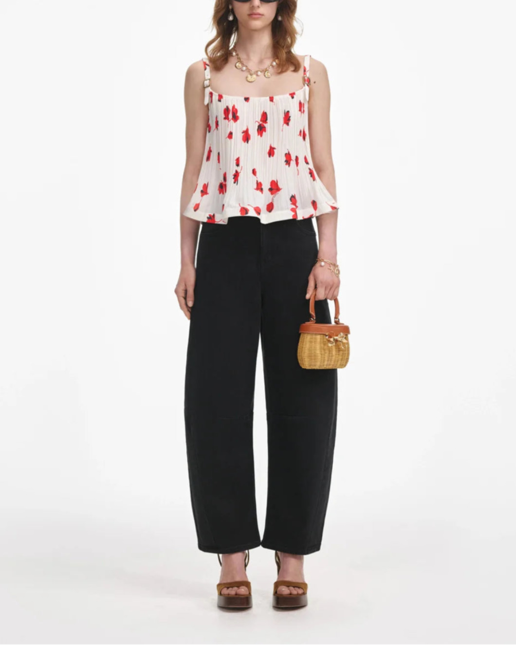 WHITE FLORAL PLISSE TOP - 2