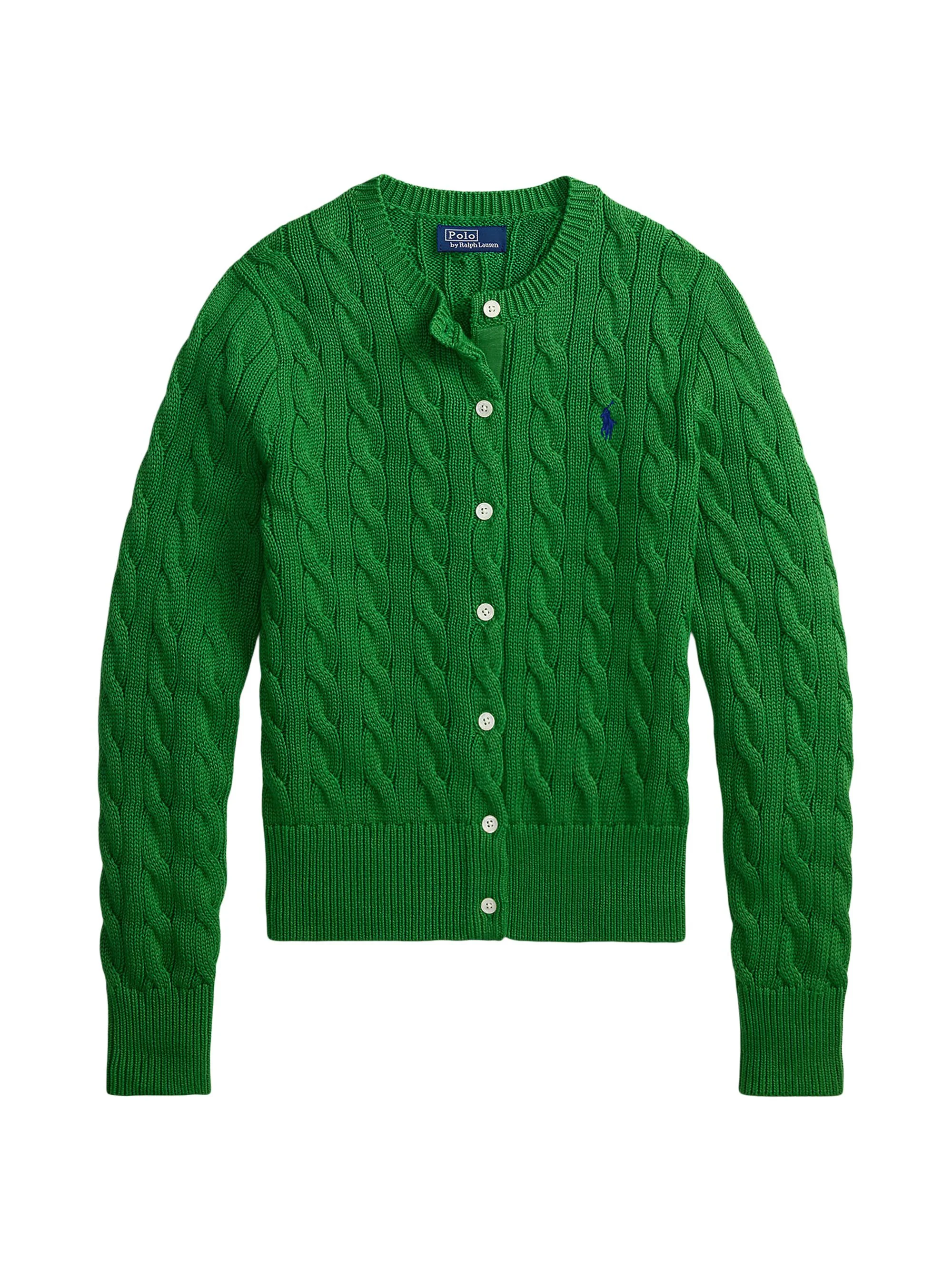 Women's Logo Cable-Knit Cotton Cardigan - Fiji Green - 1
