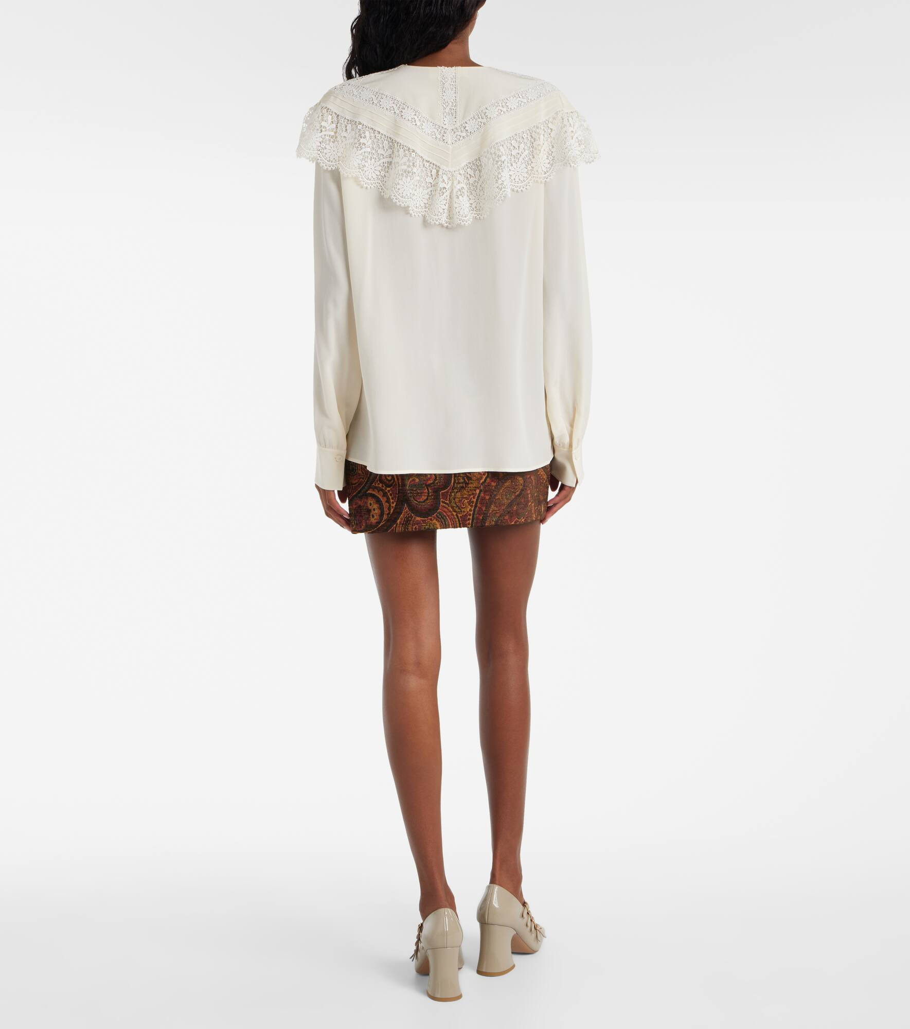 Lace-trimmed silk crêpe de chine blouse - 3