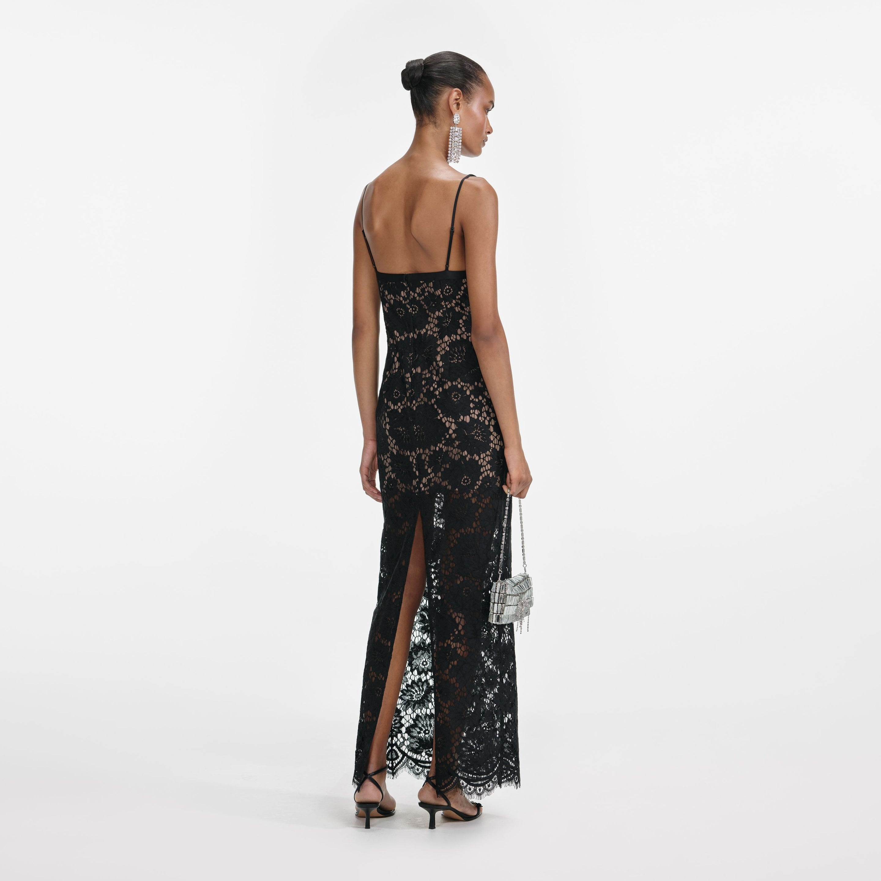 Black Floral Lace Maxi Dress - 3