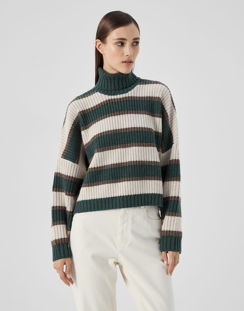 Cashmere 깃털 털실 turtleneck 스웨터 dazzling 줄무늬 - 1