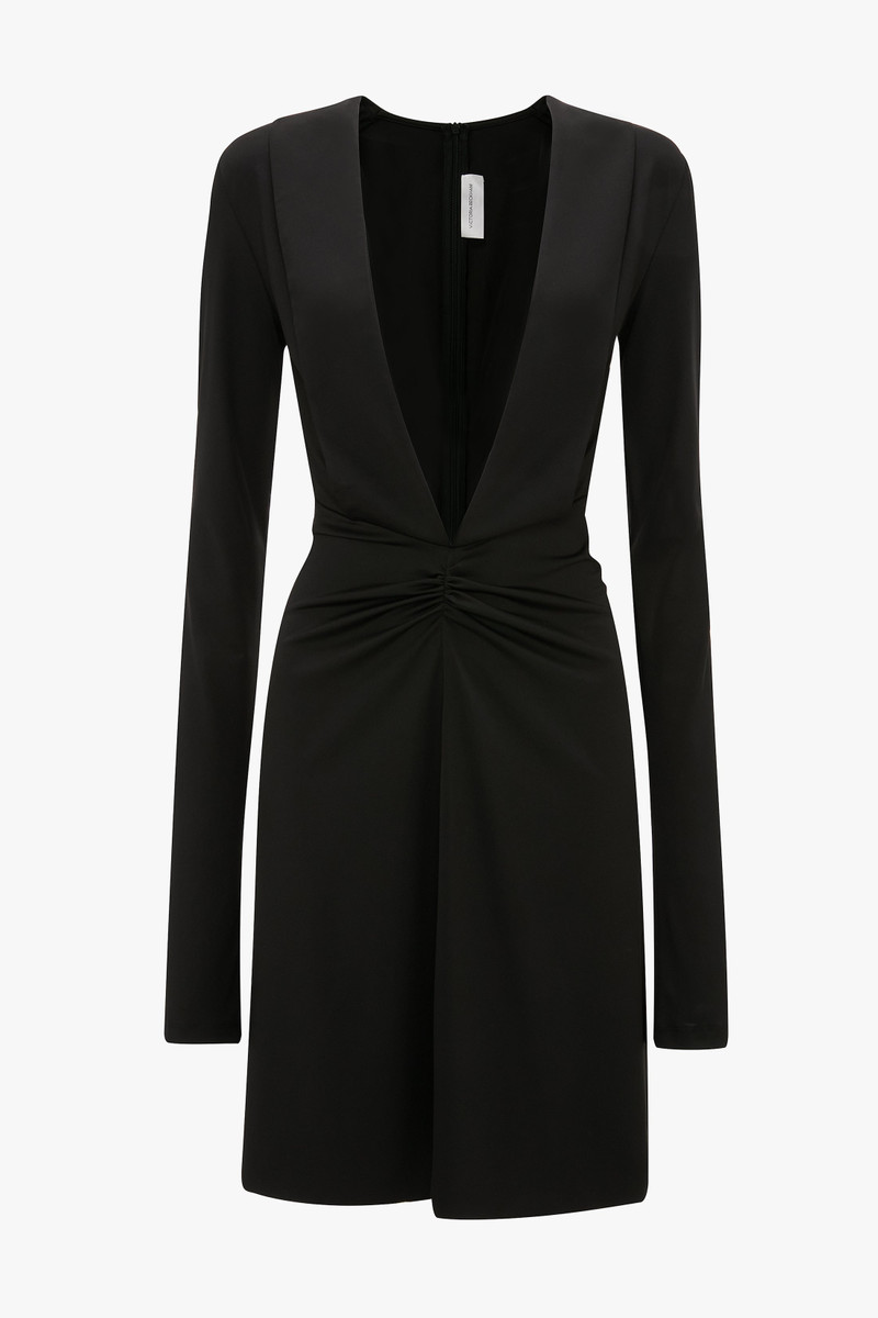 Long Sleeve V-Neck Mini Dress In Black 1