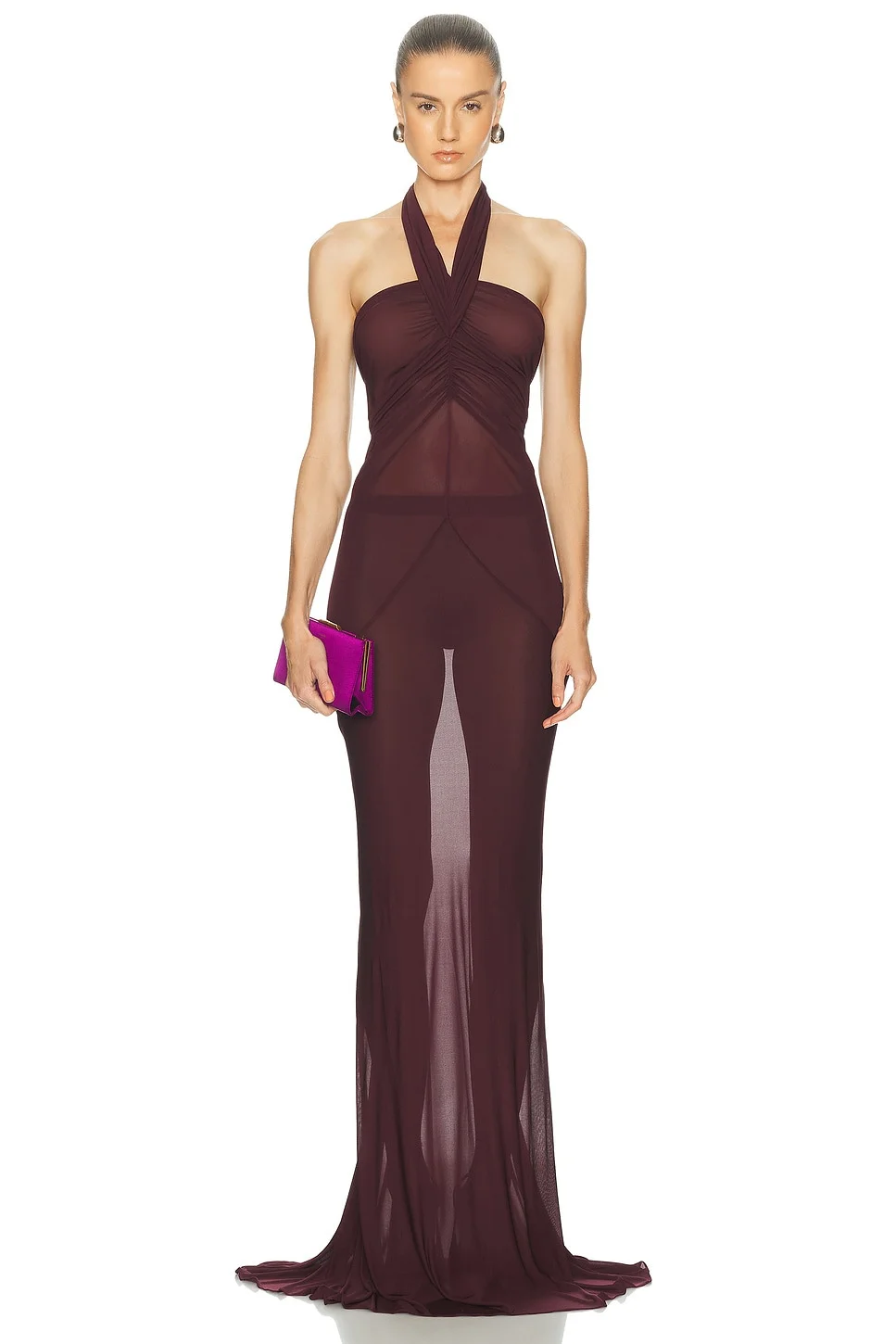 Halter Neck Ruched Gown - 1