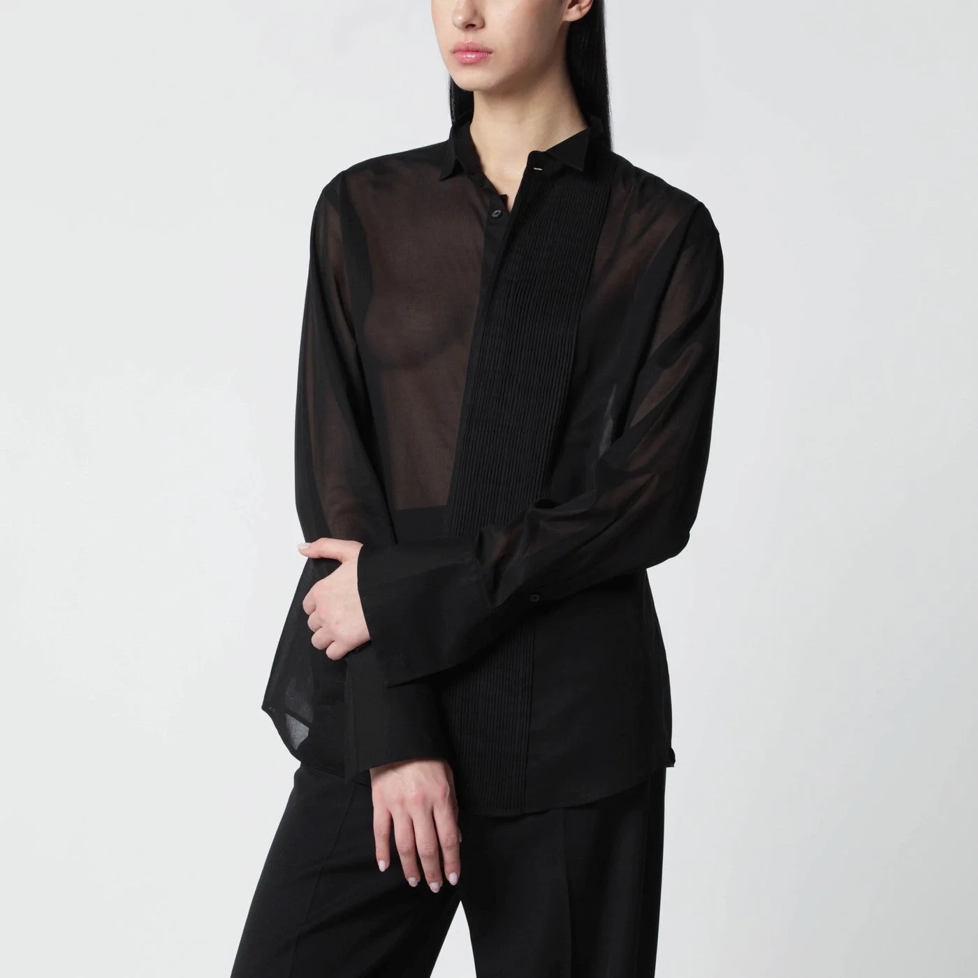 Black micro-pleated shirt - 1