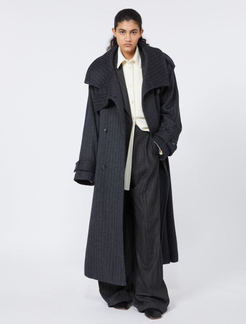 Sportmax Pinstriped trench coat in pure wool - RUNWAY - DARK GREY outlook