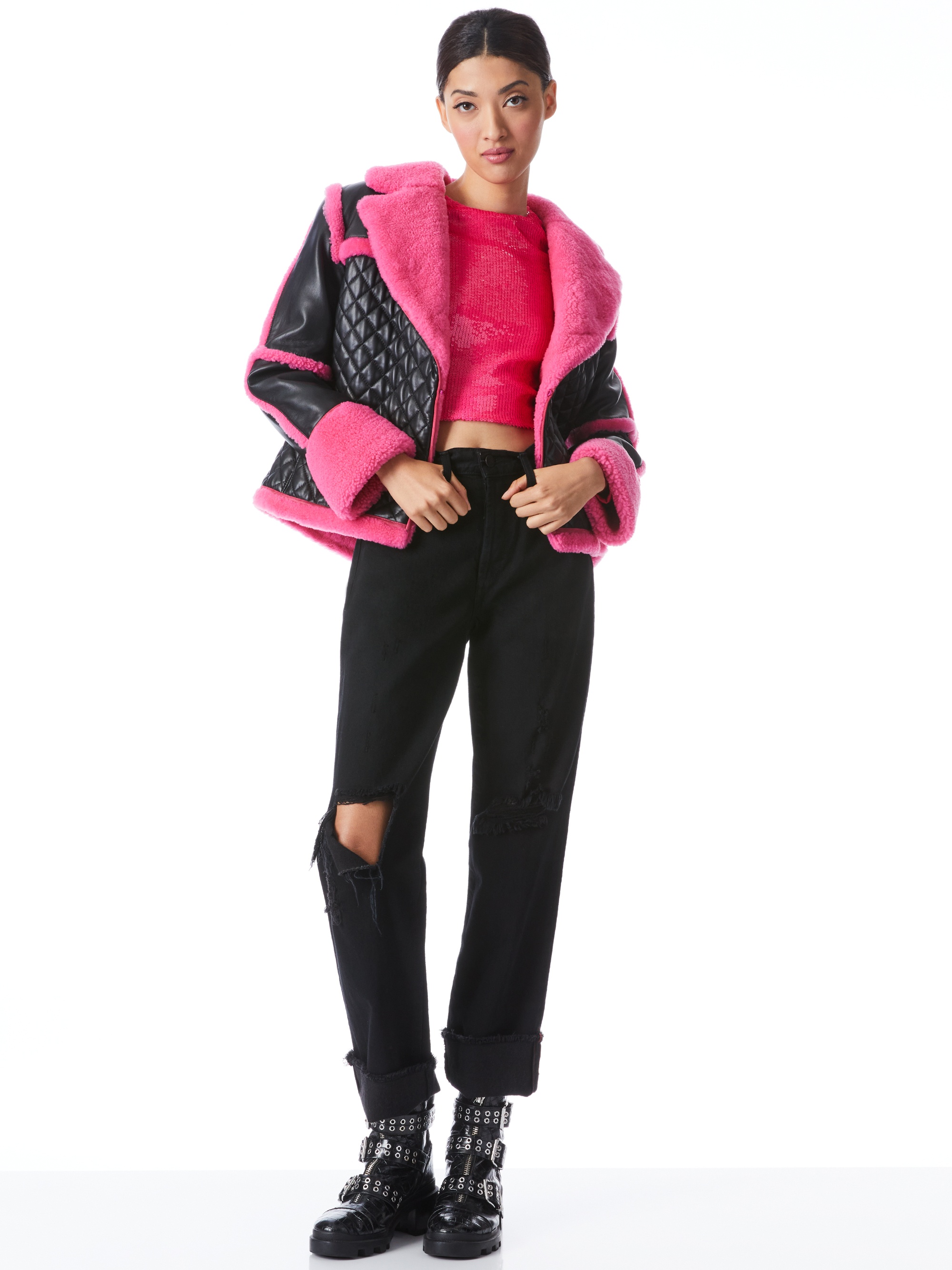LUISANA COMBINATION LEATHER SHEARLING COAT - 4