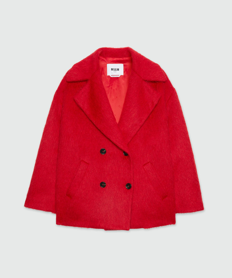 Short double-breasted coat in red brushed wool felt 1