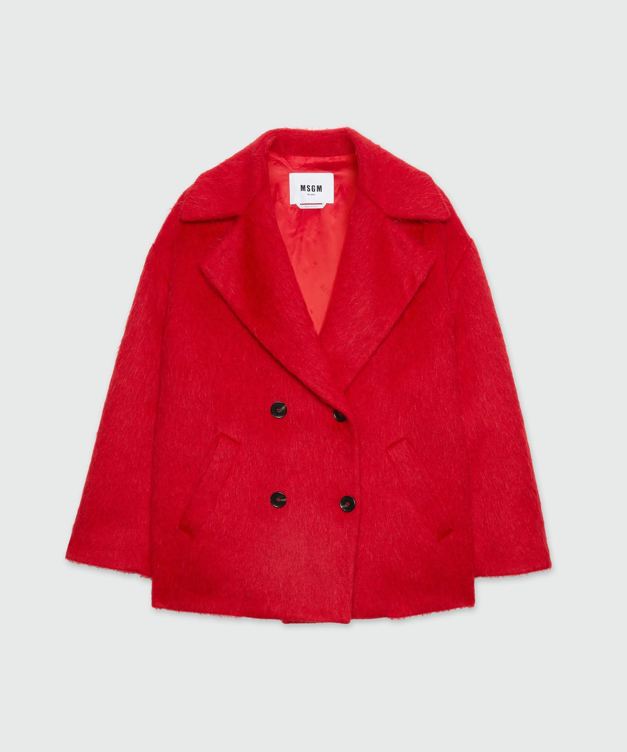 Short double-breasted coat in red brushed wool felt - 1