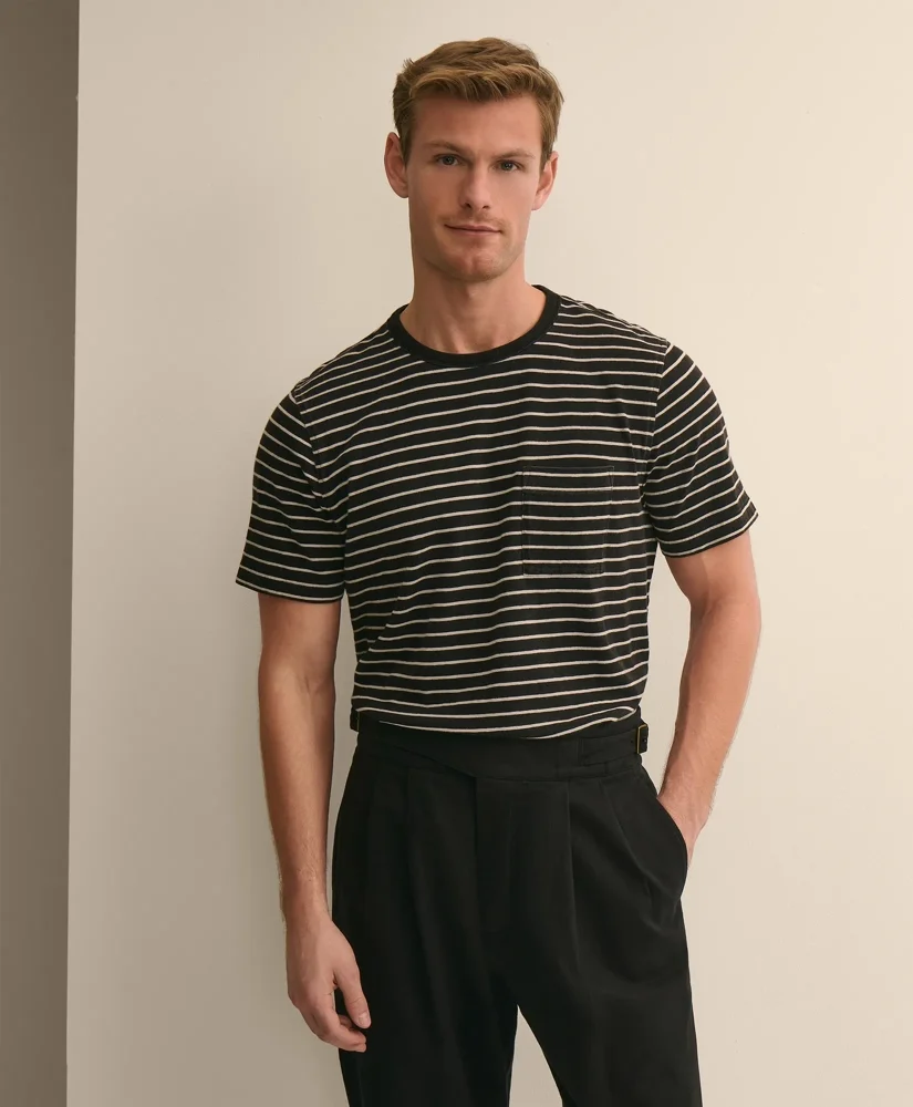 Cotton Indigo-Dyed Mariner Stripe T-Shirt - 1
