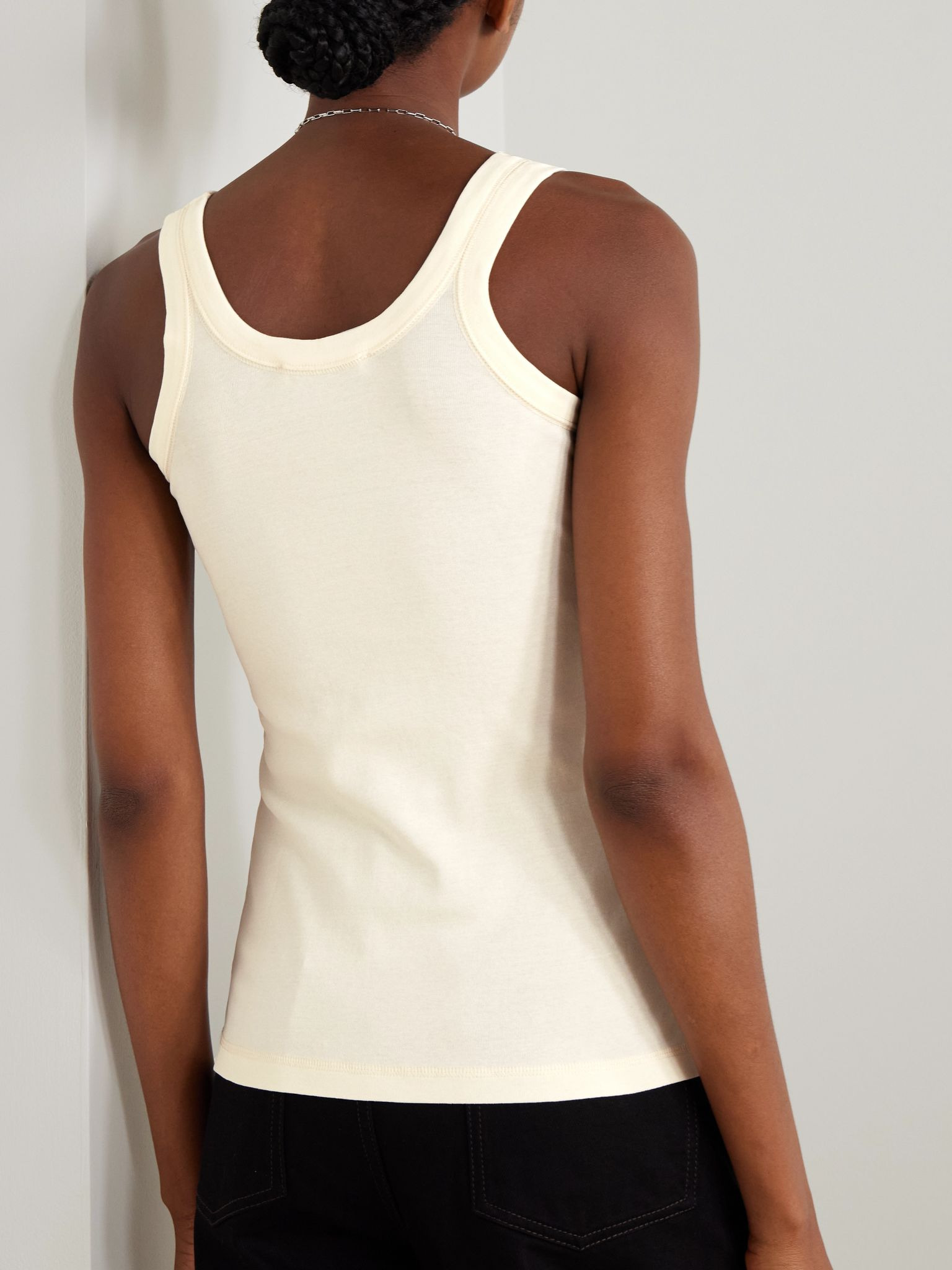 Ribbed cotton tank top Off-white - 4
