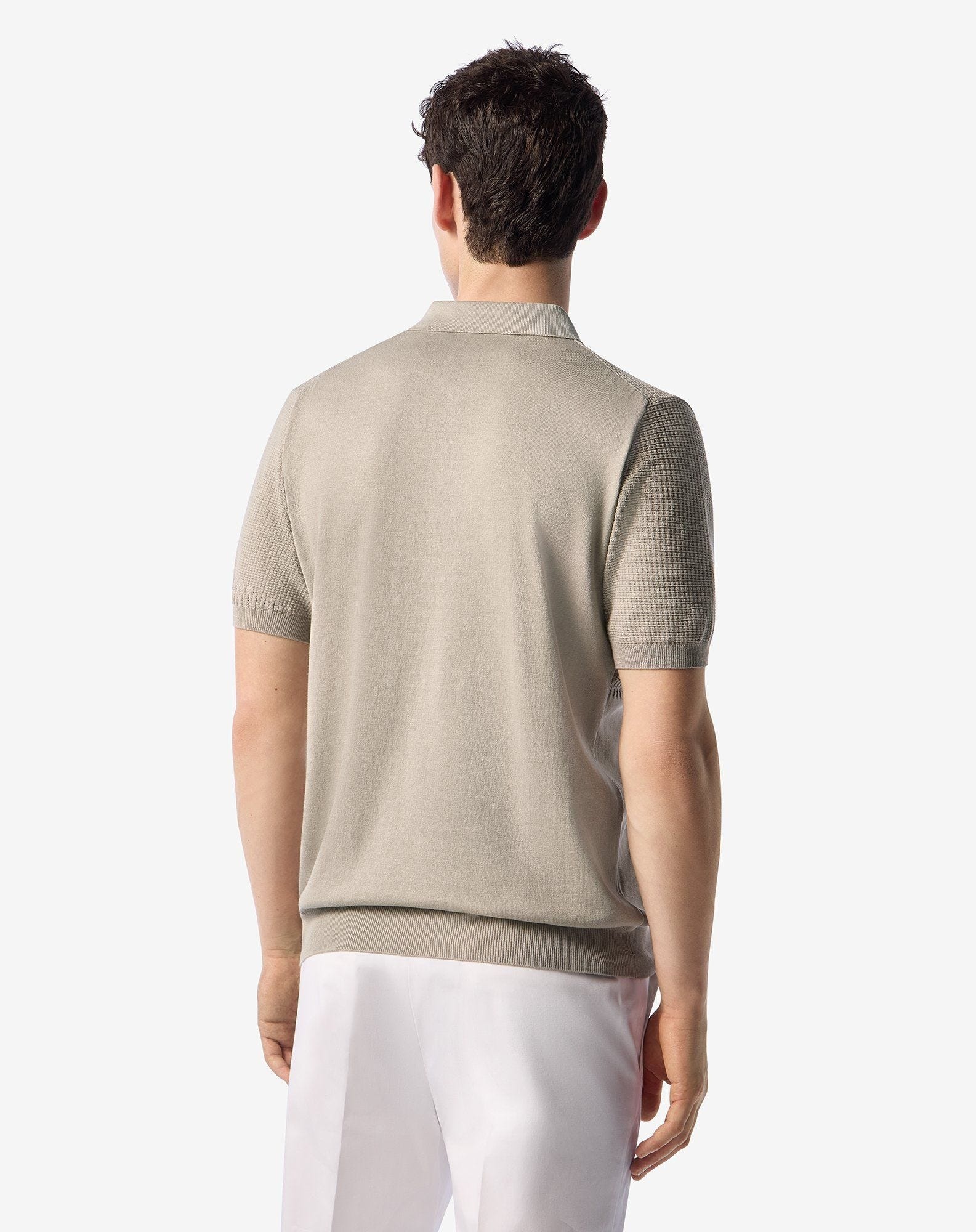 Sandy white zip-up Pima cotton polo shirt - 3
