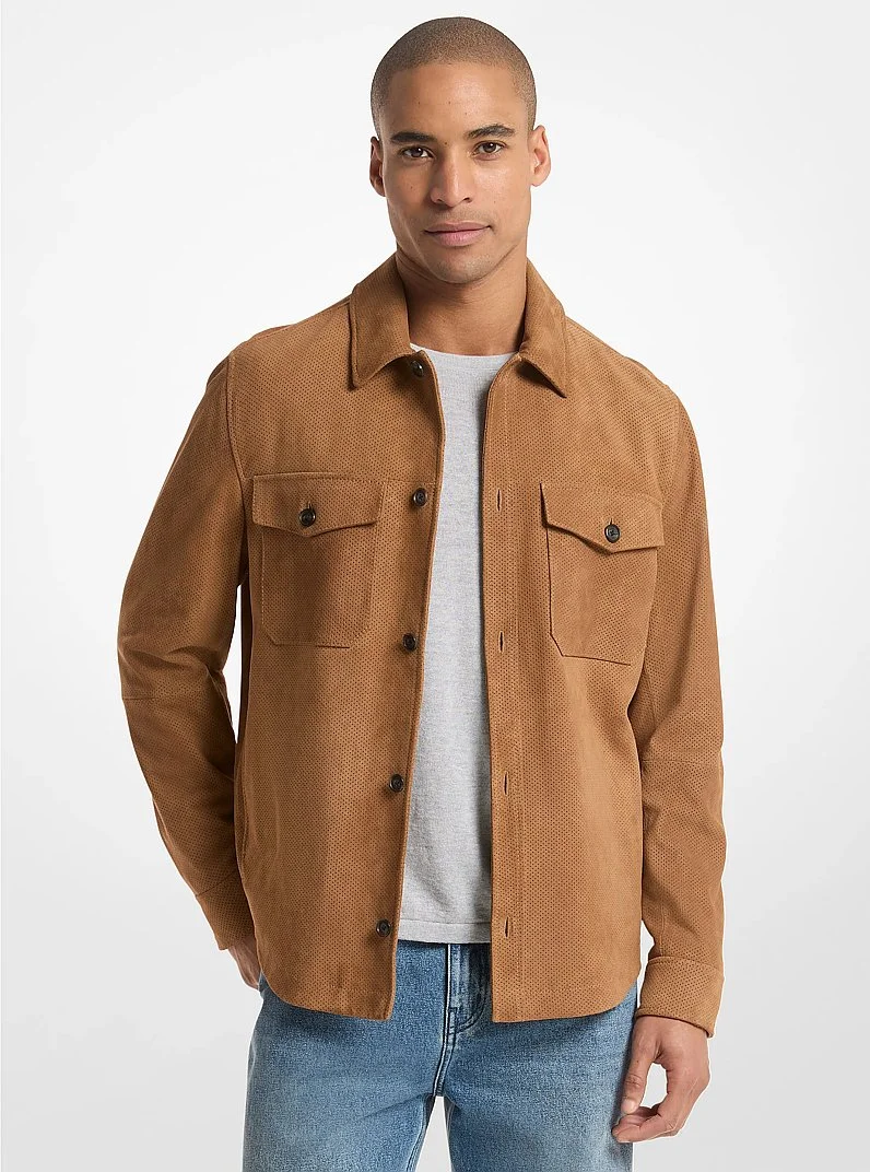 Perforated Suede Shirt Jacket - 1