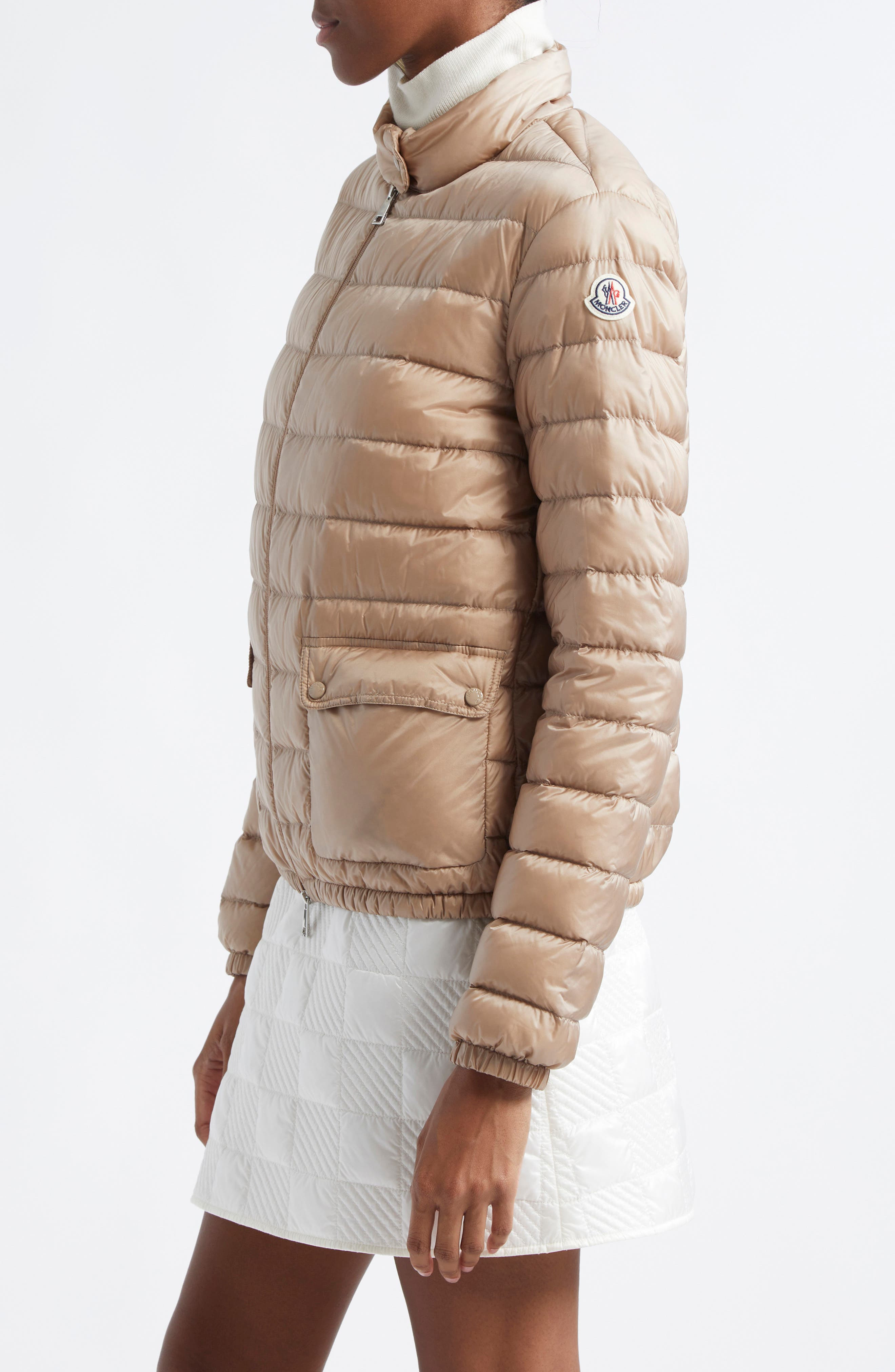 Moncler Lans Channel Quilted Down Moto Jacket in Faded Beige at Nordstrom - 3