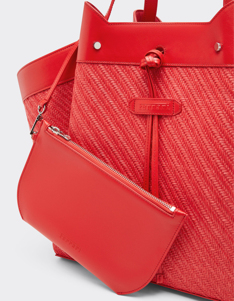 Large Ferrari raffia and leather tote bag 4