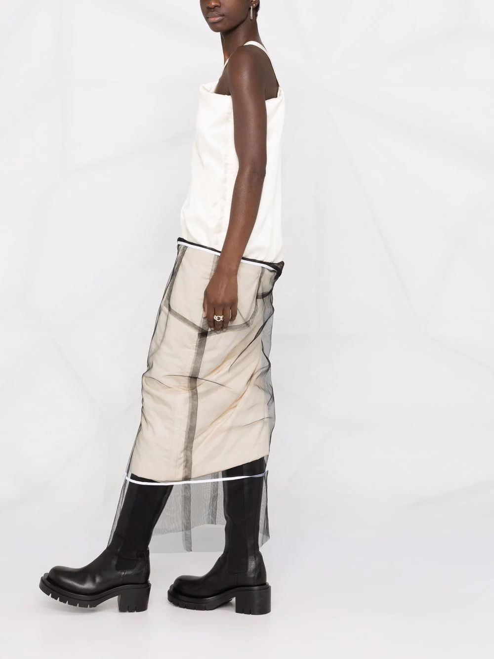 panelled tulle-overlay dress - 6