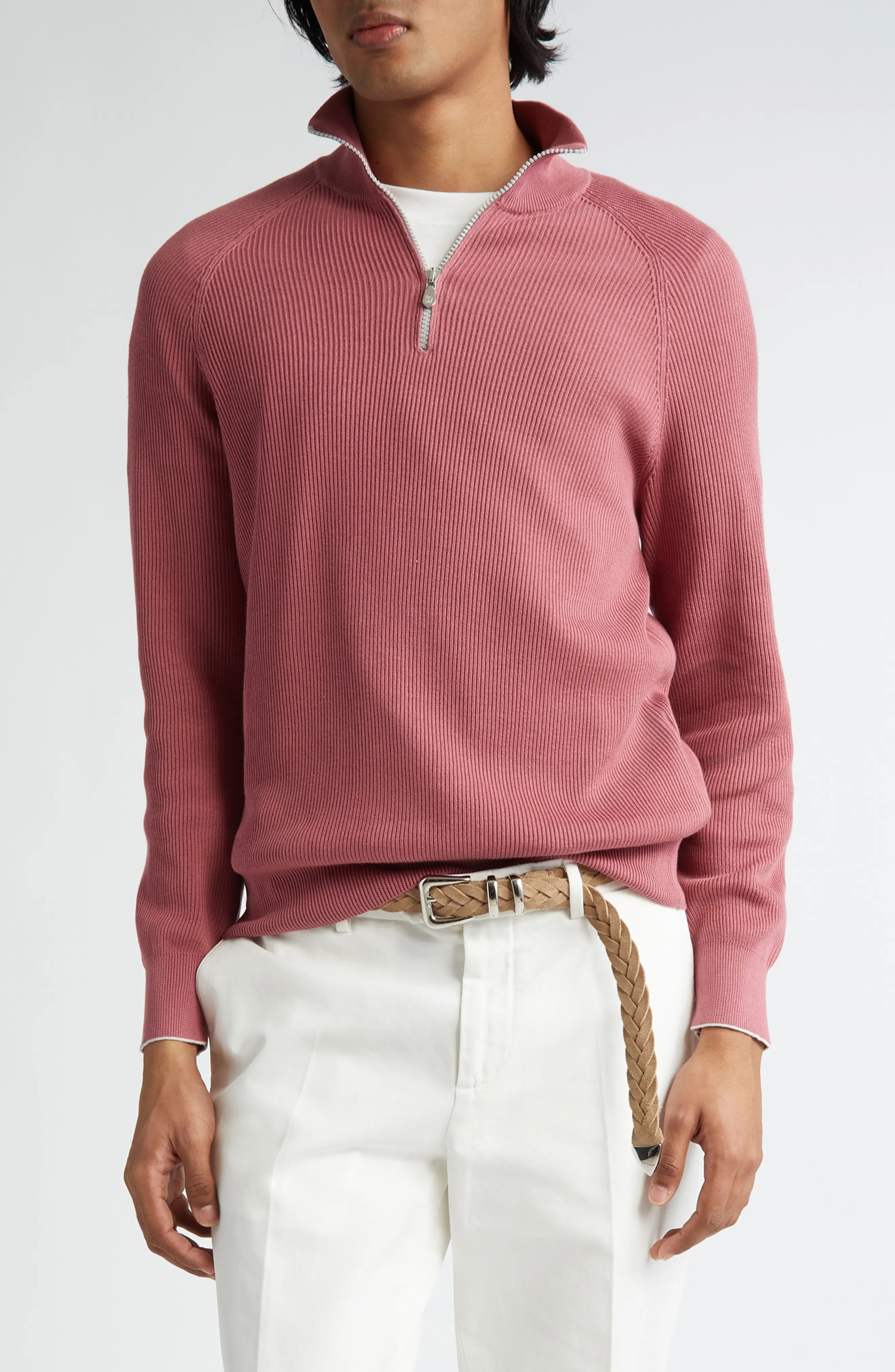 Rib Cotton Pullover in Lampone/Nebbia - 1