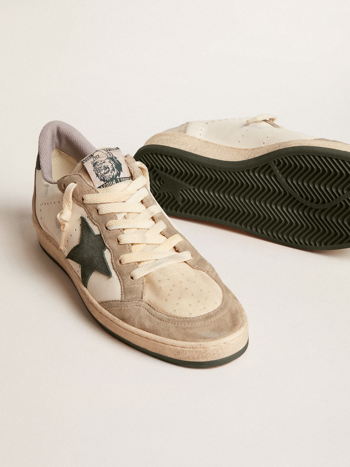 Ball Star LTD in nappa with green star and dove-gray suede inserts - 3