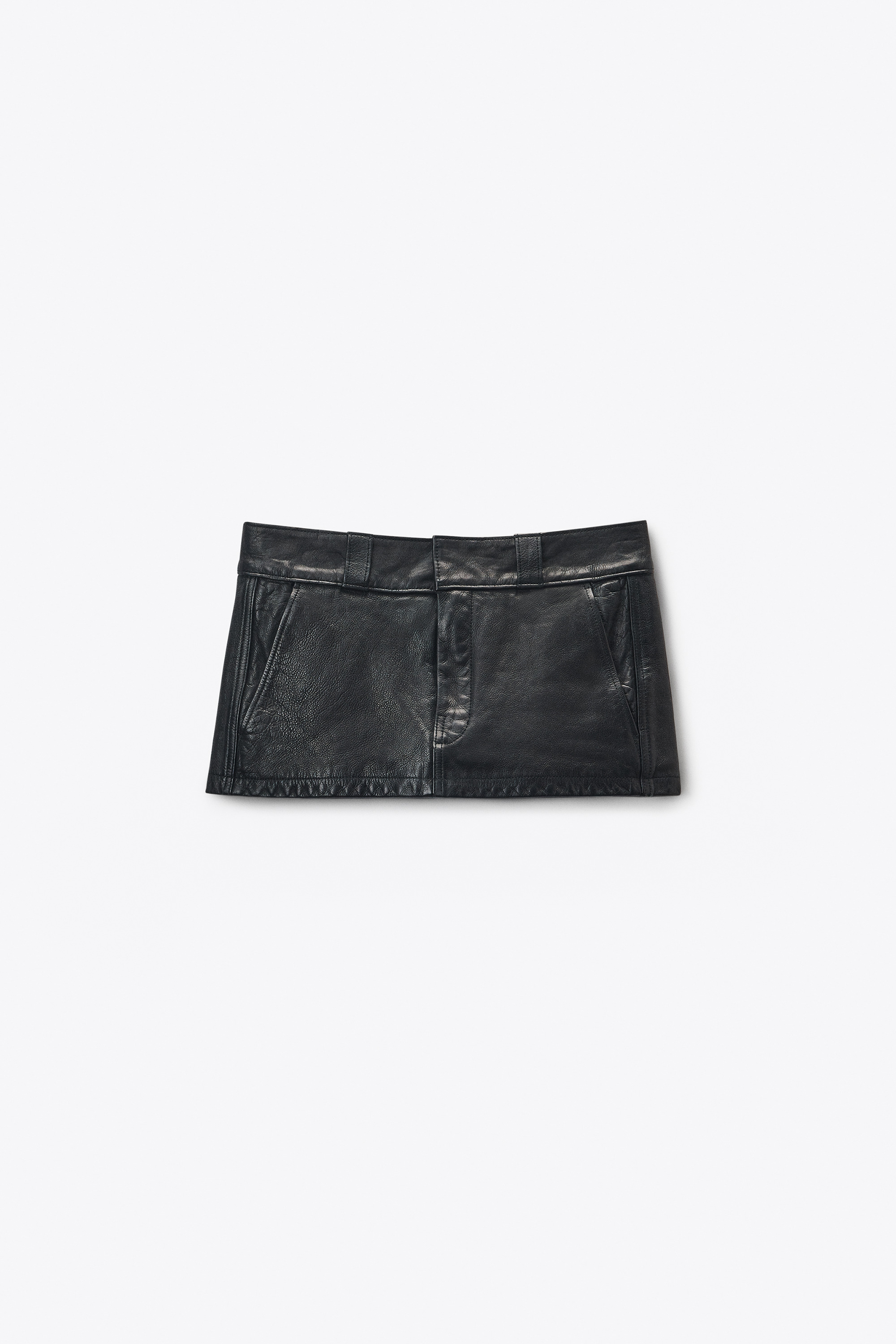 Black Worn Moto Leather Mini Skort - 1