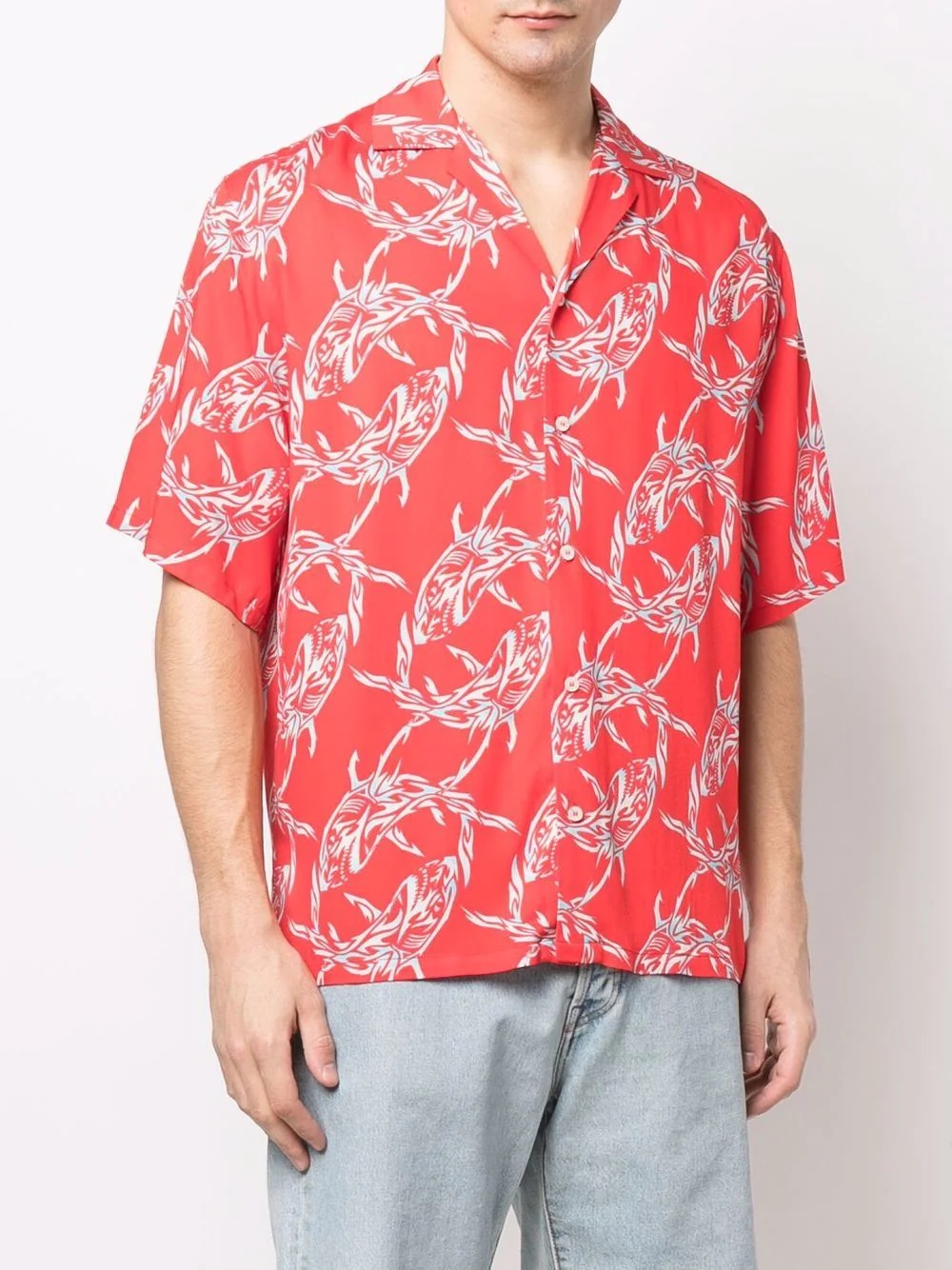 shark chain-print bowling shirt - 3