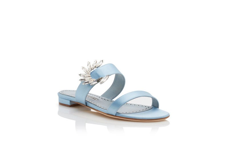Light Blue Satin Embellished Flat Mules 3