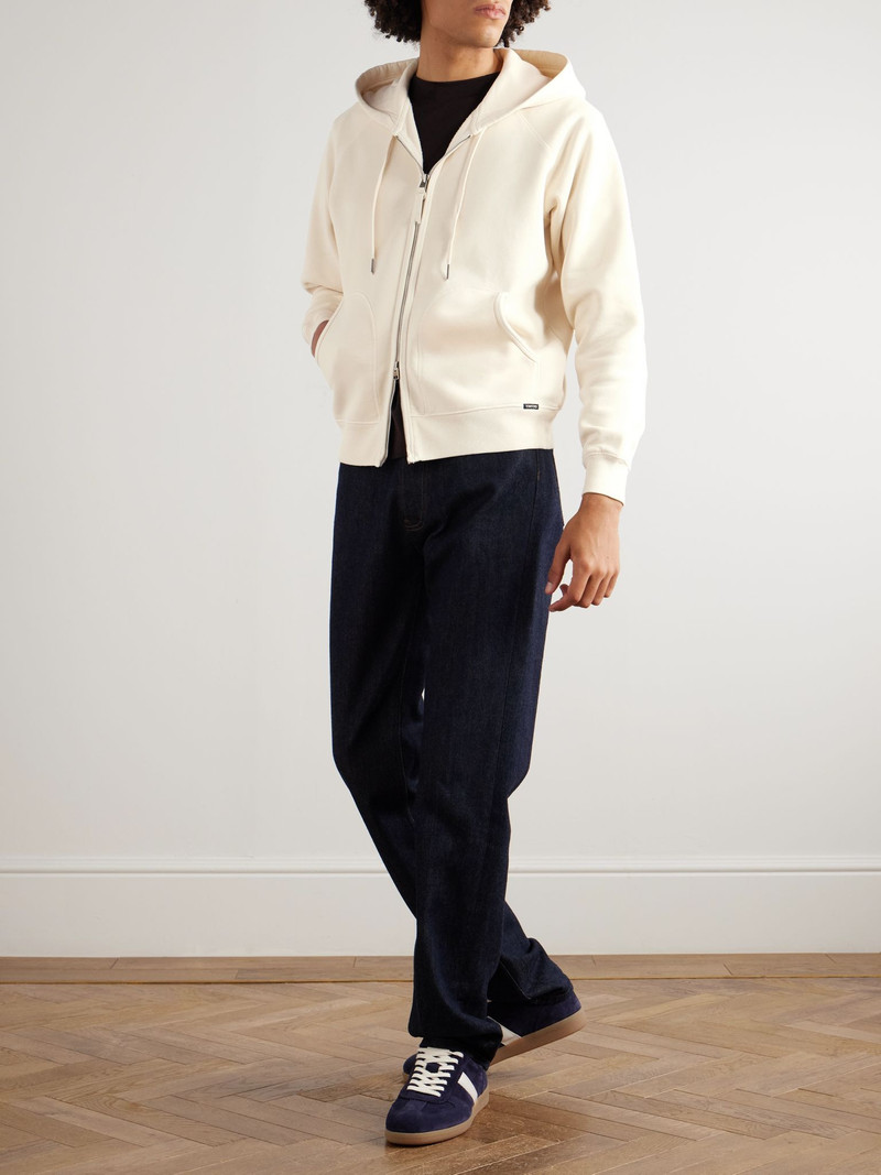 TOM FORD Slim-Fit Cotton-Jersey Zip-Up Hoodie Cream outlook