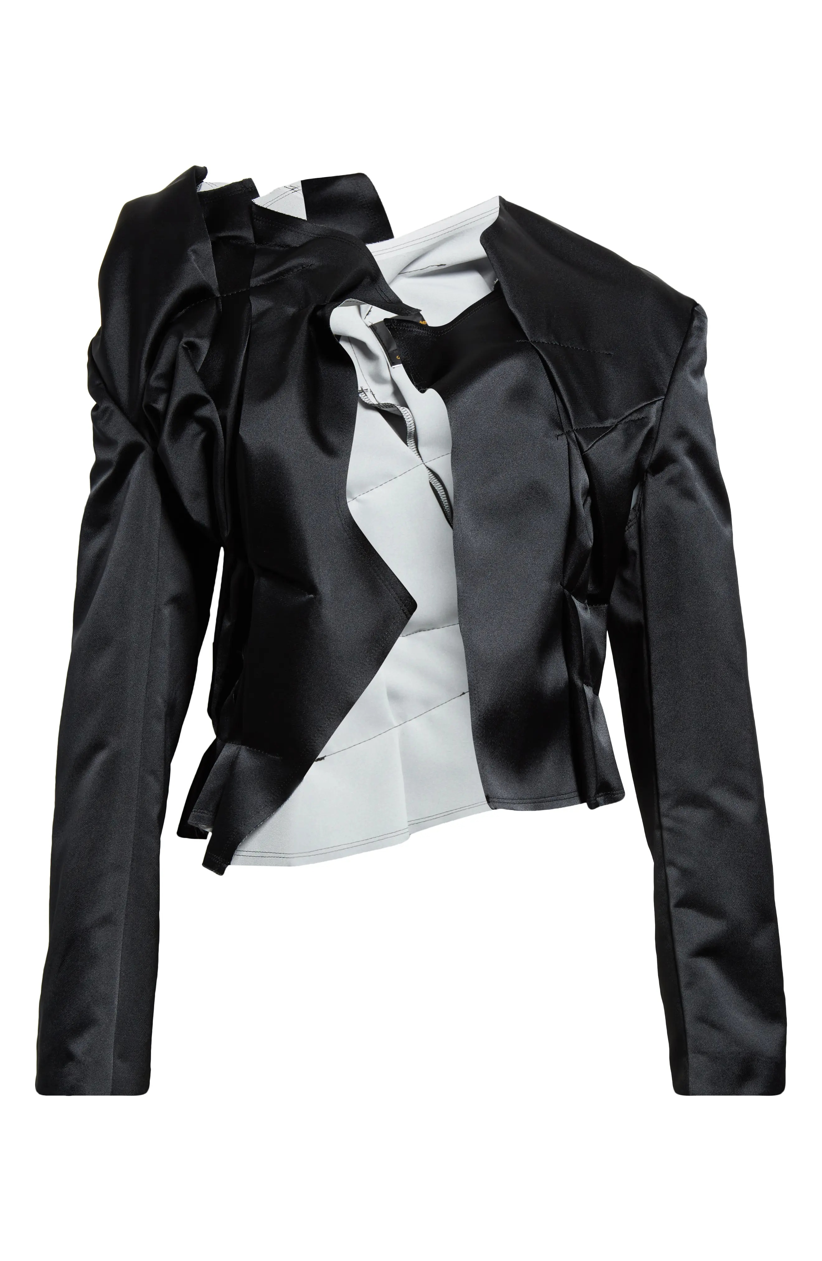 Deconstructed Asymmetric Satin Jacket - 7