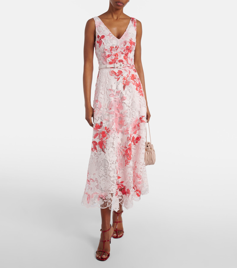 Monique Lhuillier Belted floral midi dress outlook