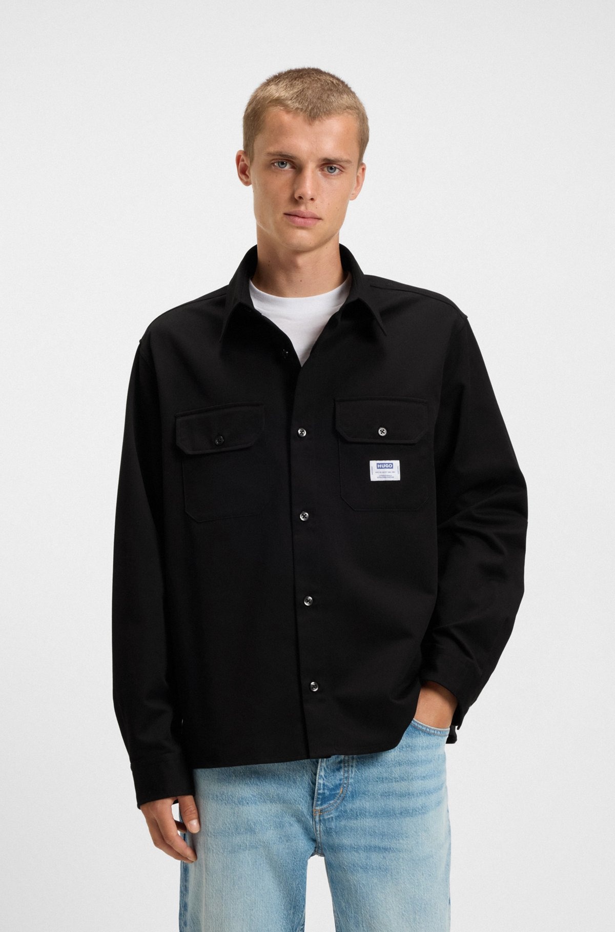 COTTON-TWILL SHIRT WITH LOGO LABEL - 2