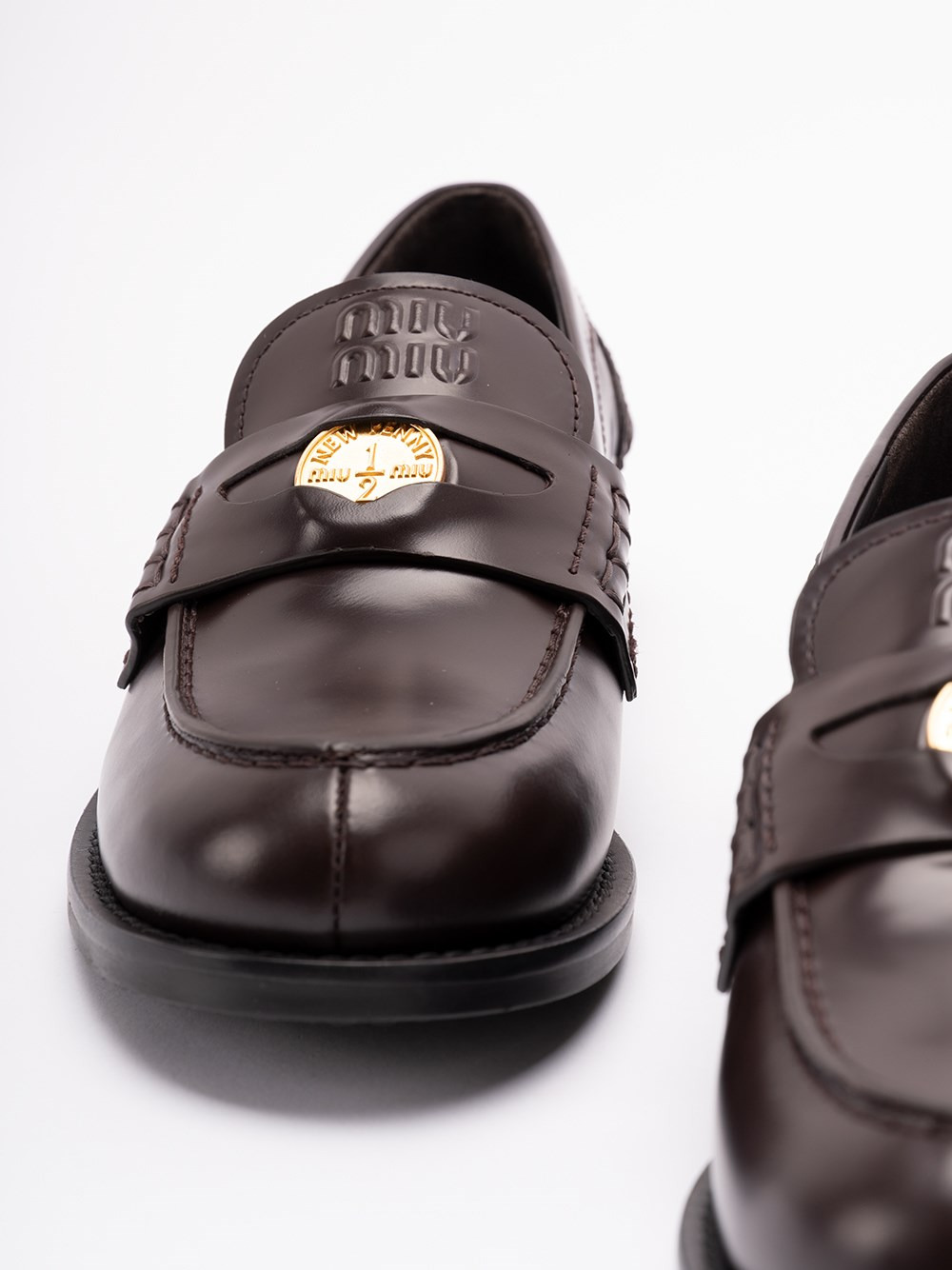 Brushed Leather `Penny` Loafers - 5