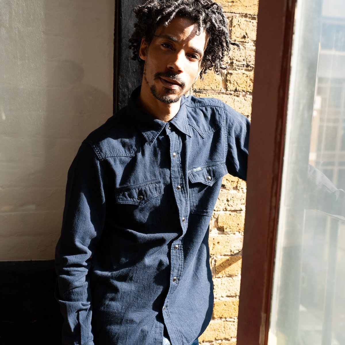 IHSH-357-IND 5oz Dobby Cloth Western Shirt - Indigo - 4