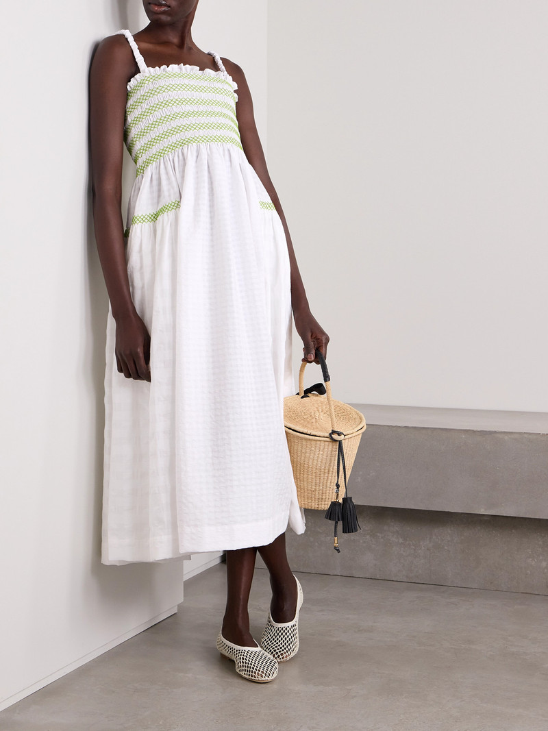 Molly Goddard Jacob Smocked Paneled Cotton-blend Voile Midi Dress outlook