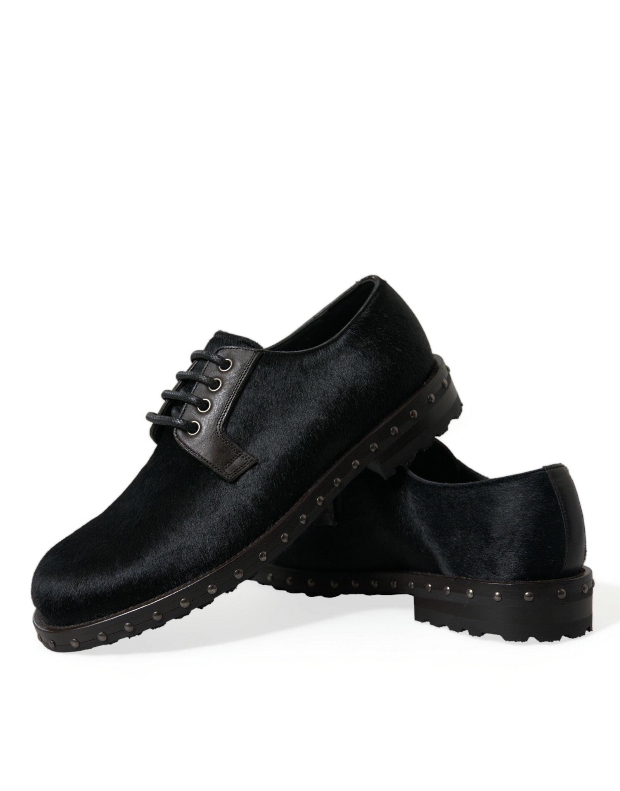 Dolce & Gabbana Black Stable Fur Derby SAN PIETRO Dress Shoes - 7