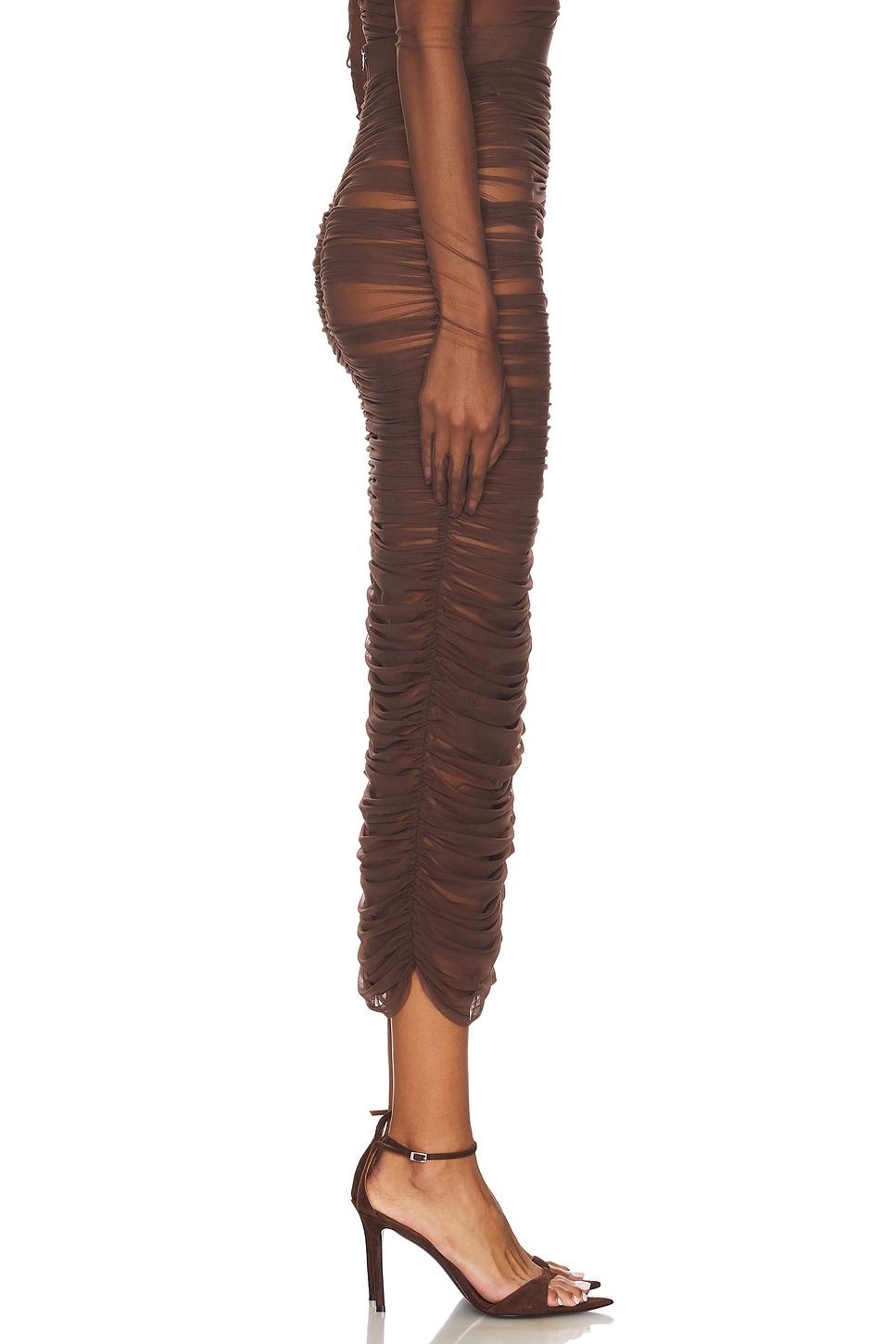 Ruched Mesh Midi Skirt - 3