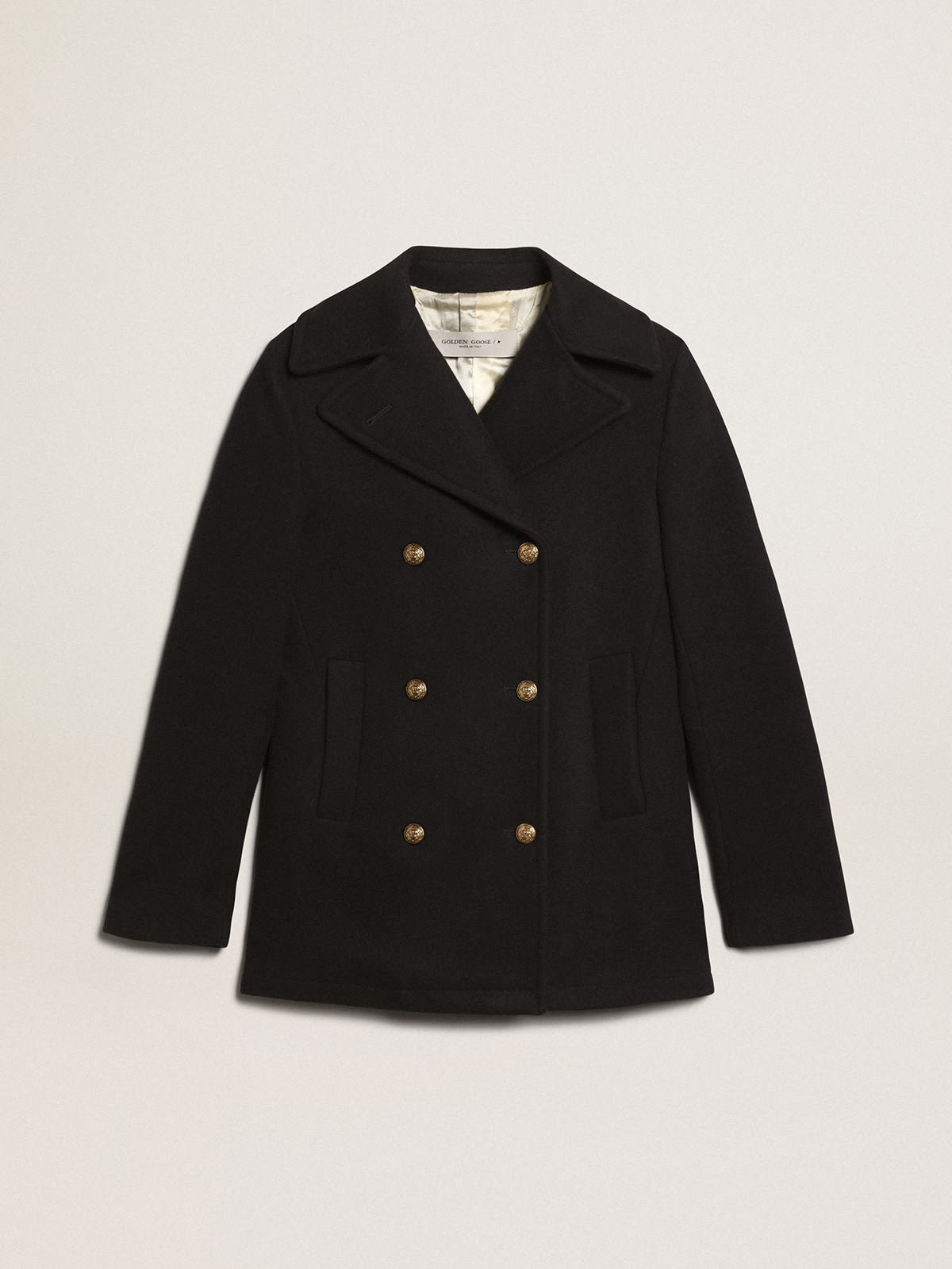 Women’s dark blue peacoat with gold-colored heraldic buttons - 1