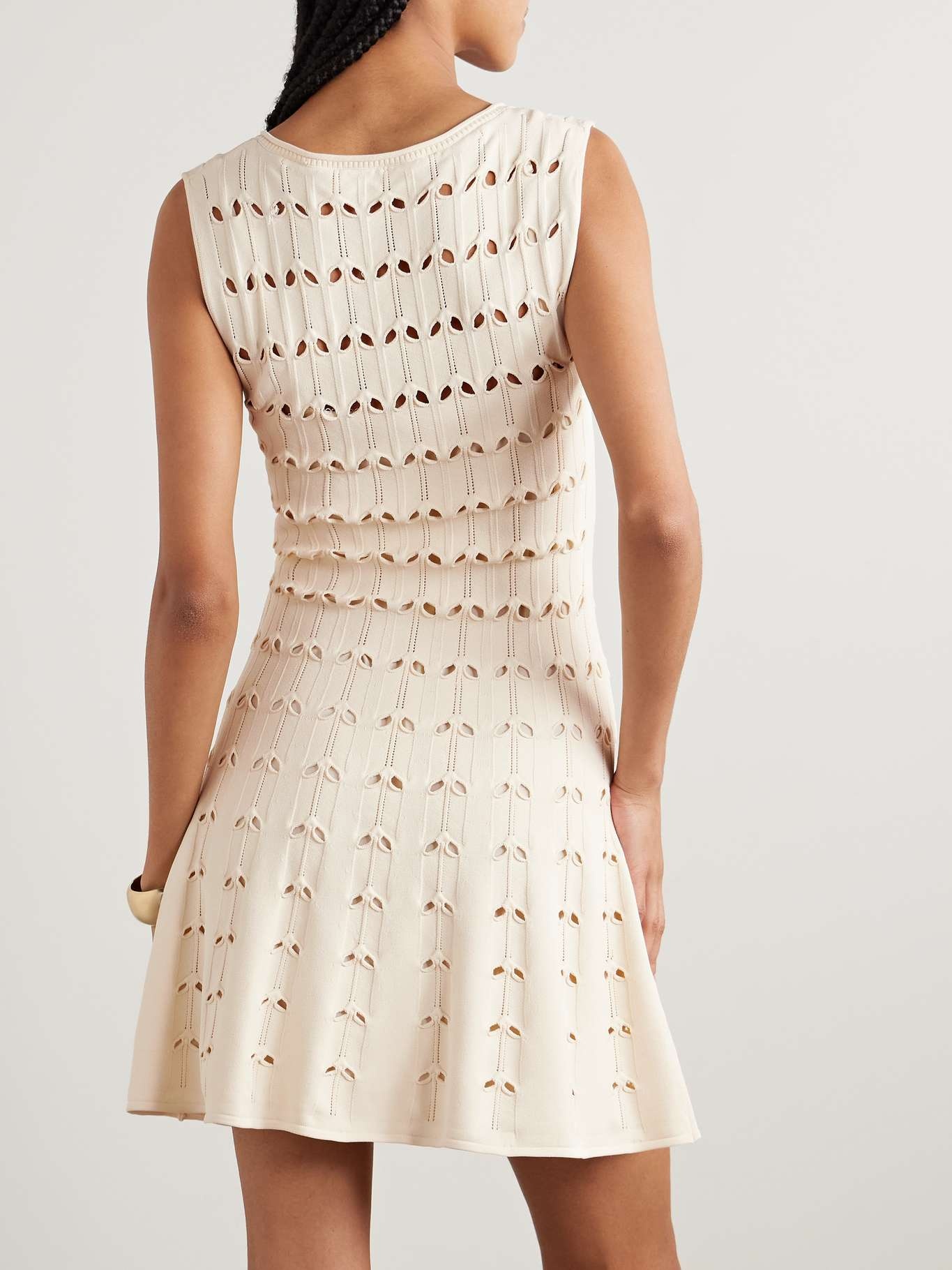 Rhiannon cutout pointelle-knit cotton-blend mini dress Cream - 3