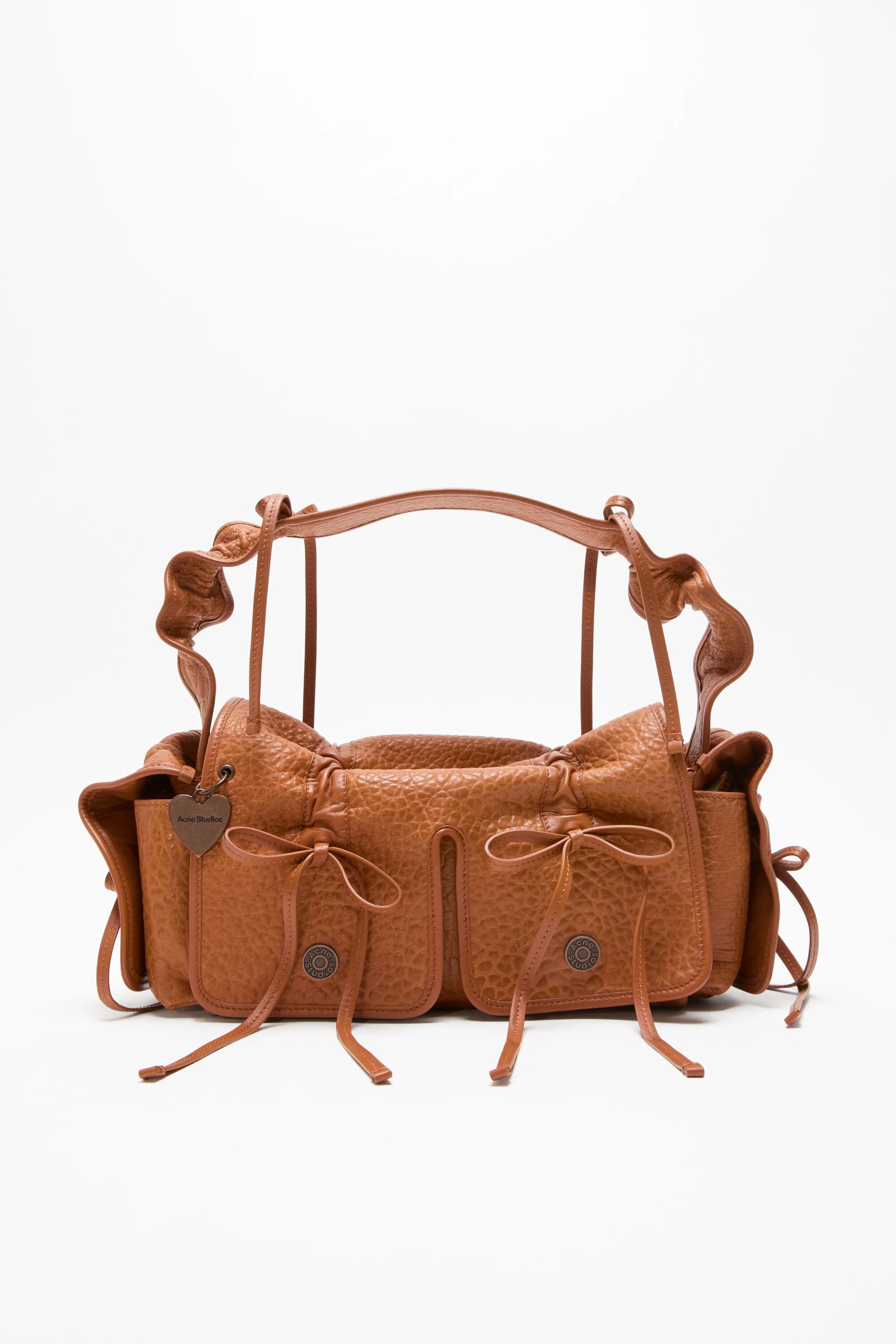 Multipocket grained leather bag - Cognac brown - 1