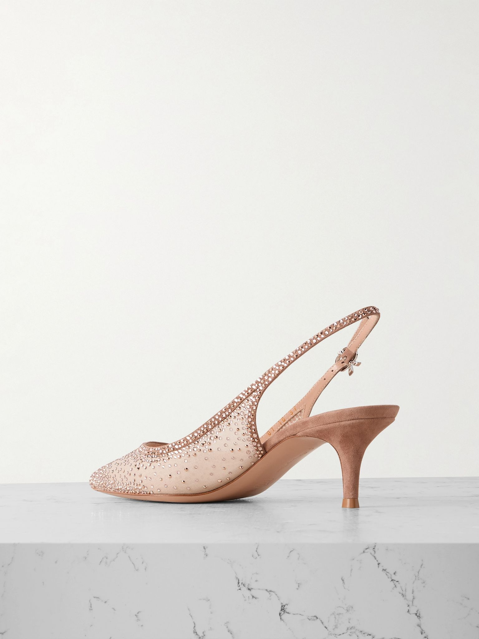 Regina 55 suede-trimmed crystal-embellished organza slingback pumps Blush - 3
