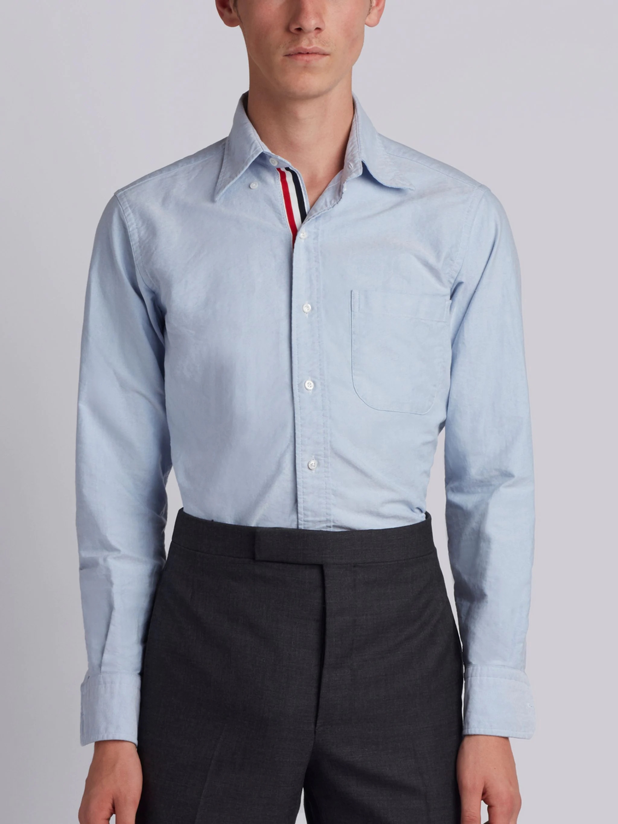 Light Blue Cotton Oxford Grosgrain Placket Shirt - 1