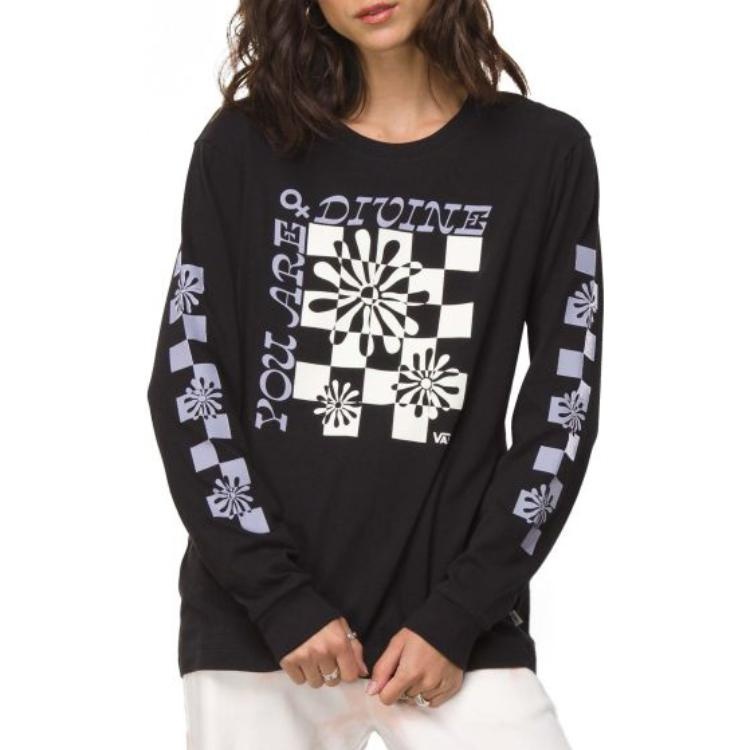 (WMNS) Vans Divine Energy Long Sleeve Boyfriend T-shirt 'Black' VN0A7RLUBLK - 3