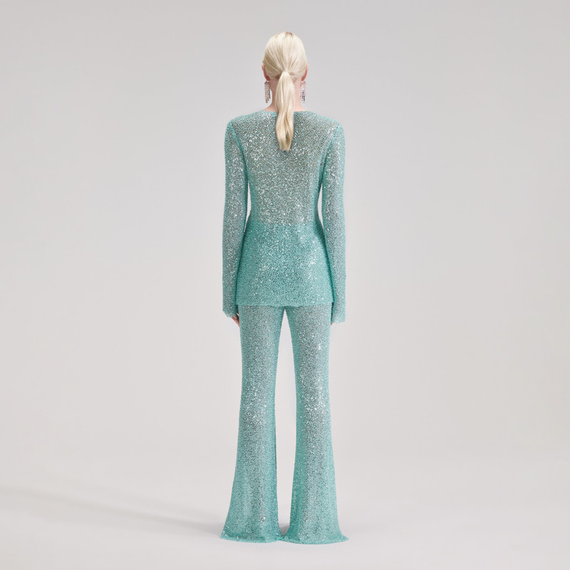 self-portrait Blue Beaded Fishnet Trousers outlook