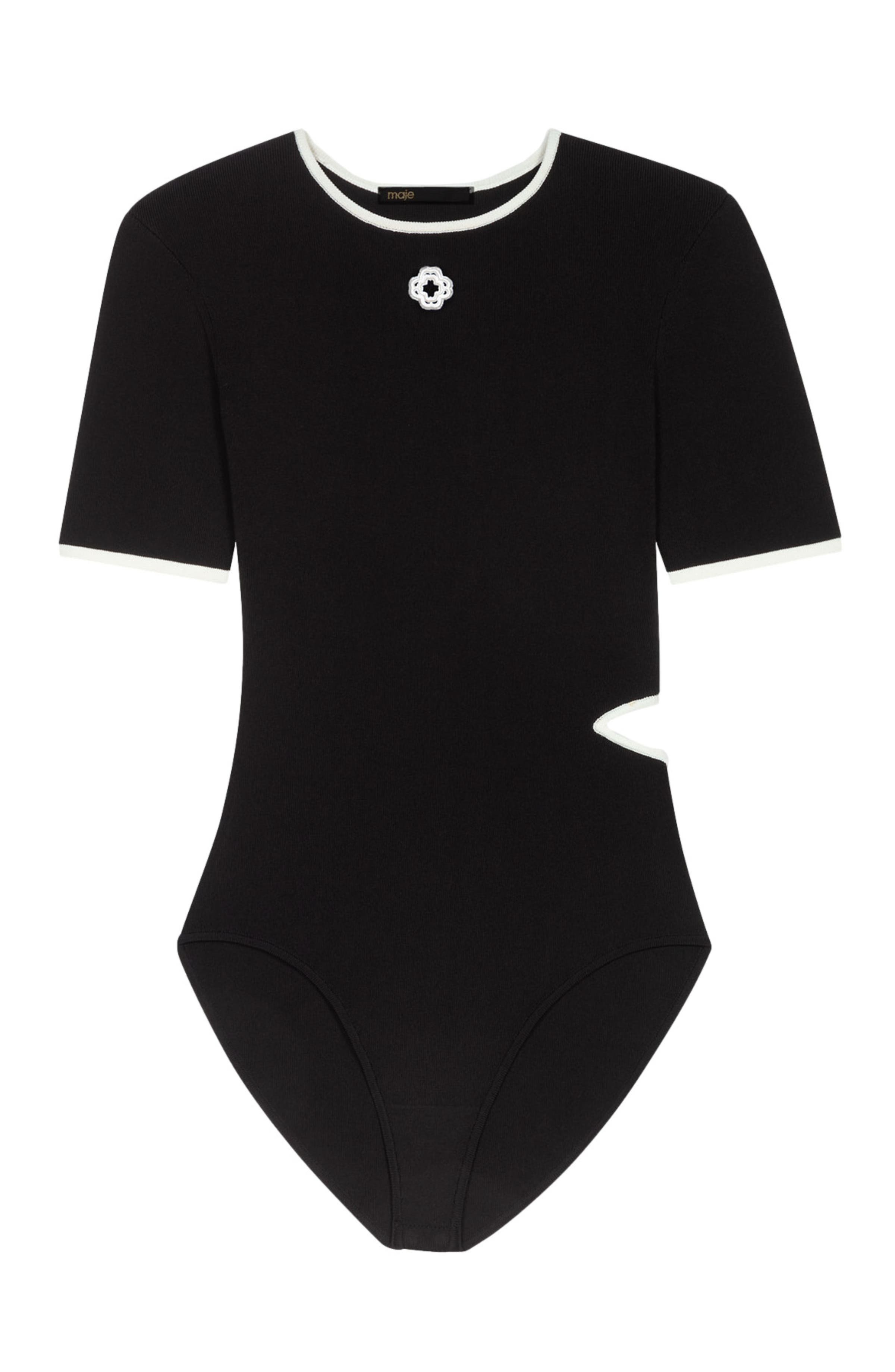 maje Openwork knit bodysuit in Black at Nordstrom - 7