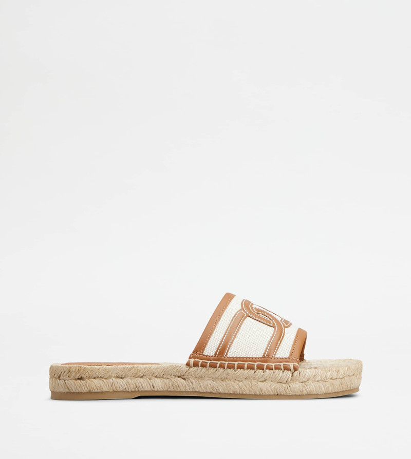 KATE SANDALS IN CANVAS AND LEATHER - WHITE, BROWN 1